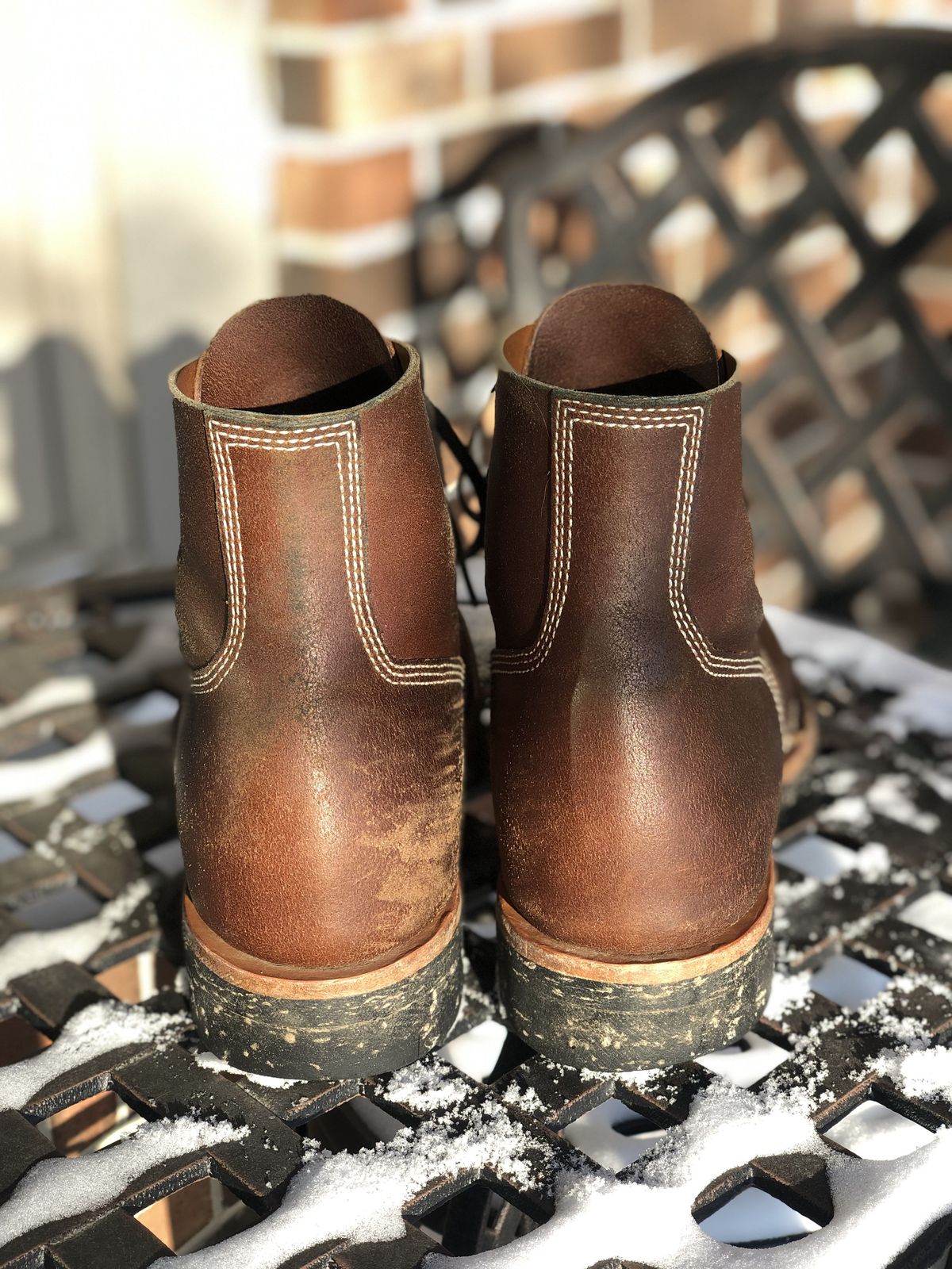 Photo by patinathunderdome on February 5, 2022 of the M.F. Boot Co Boondocker in S.B. Foot Brown Spitfire.