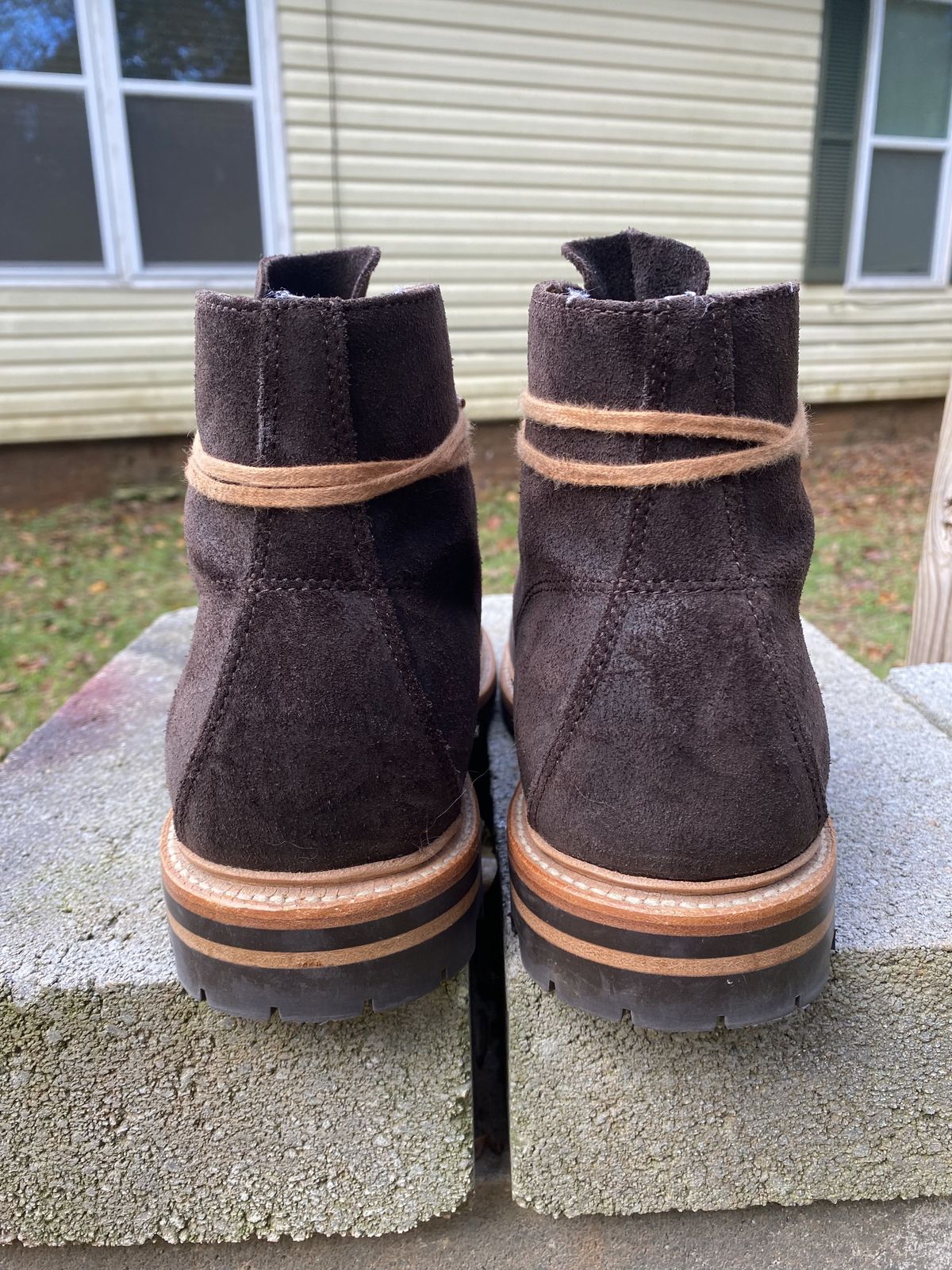 Photo by patinathunderdome on November 3, 2021 of the Grant Stone Brass Boot in C.F. Stead Earth Waxy Commander Suede.