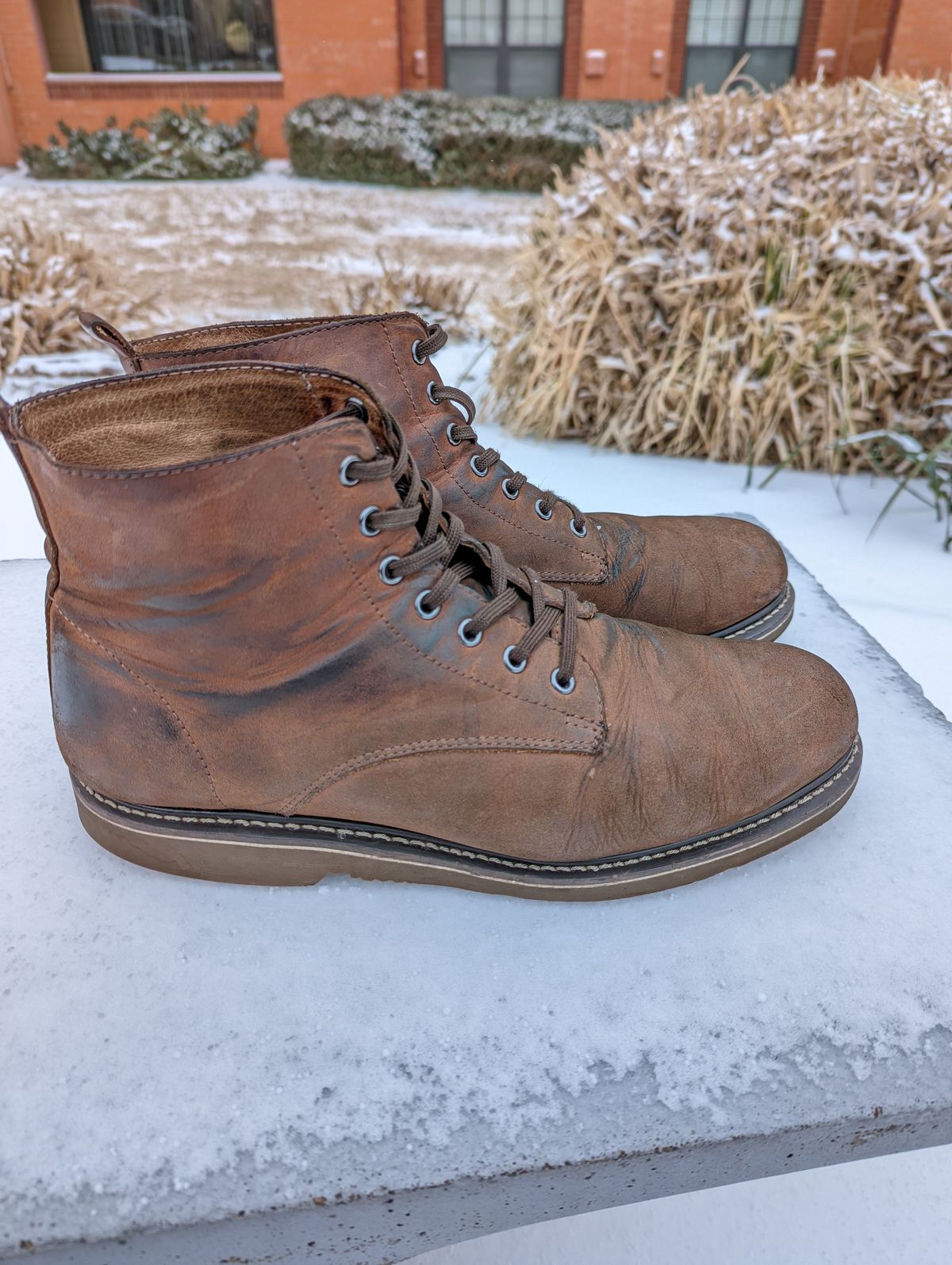 Photo by patinathunderdome on February 5, 2022 of the Golden Fox 6" Boondocker Boots in Fudge Crazy Horse.