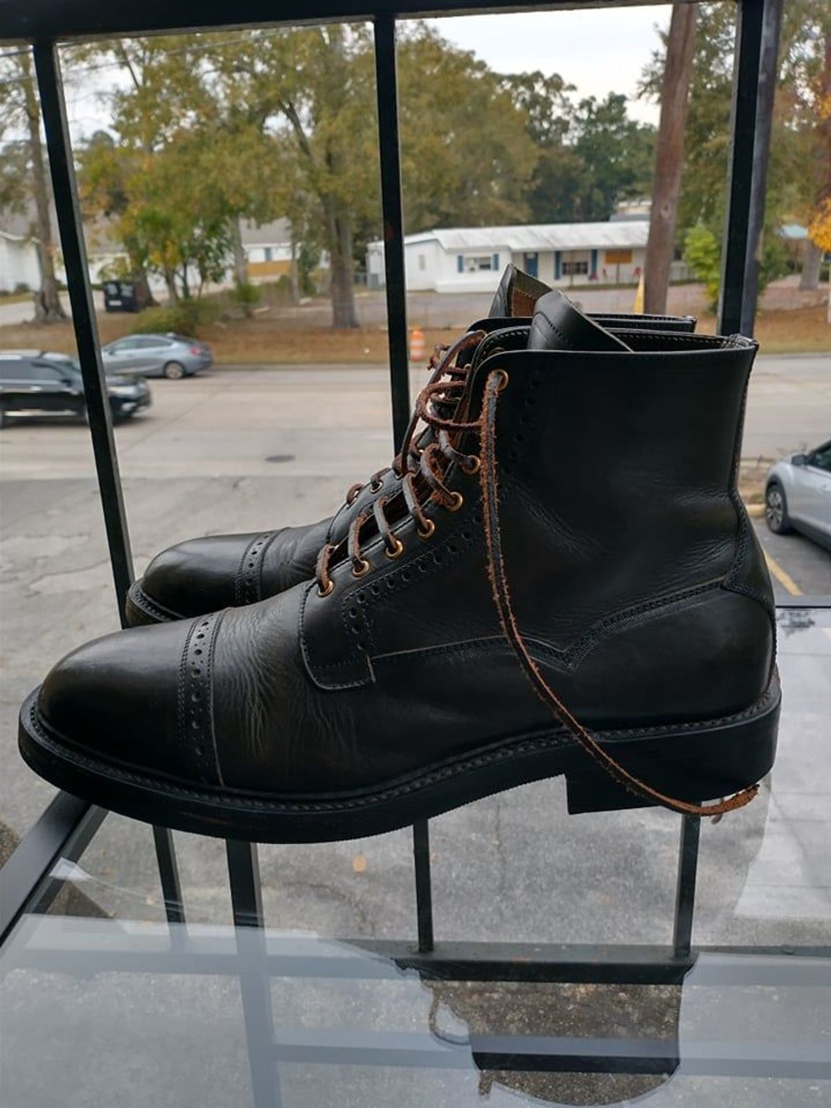 Photo by patinathunderdome on December 5, 2021 of the Sagara Legant in Badalassi Carlo Oliva Minerva Overdyed Black.