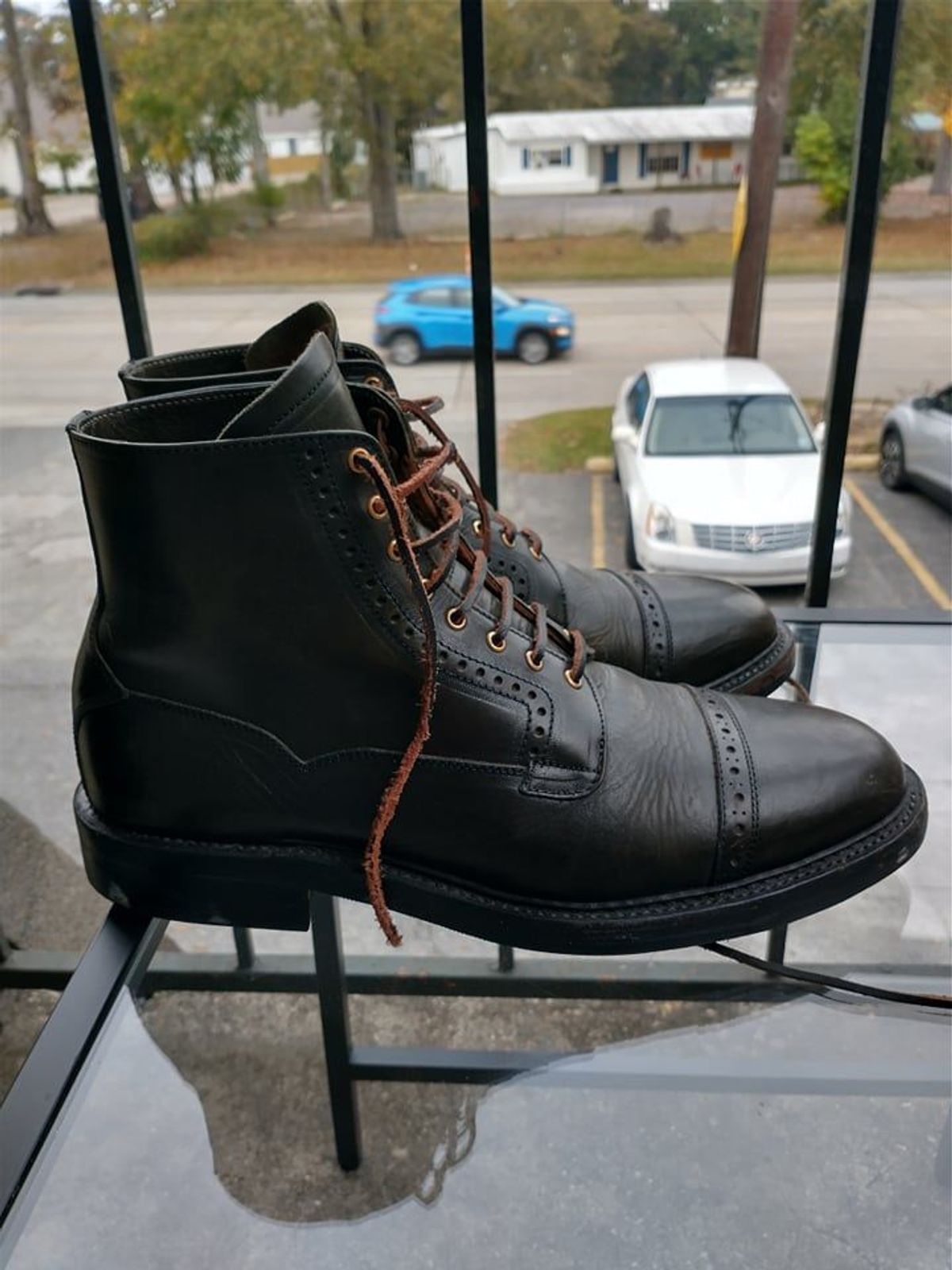 Photo by patinathunderdome on December 5, 2021 of the Sagara Legant in Badalassi Carlo Oliva Minerva Overdyed Black.