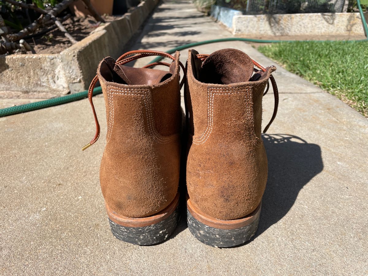 Photo by patinathunderdome on January 4, 2024 of the Viberg Boondocker in Horween Natural Chromexcel Roughout.