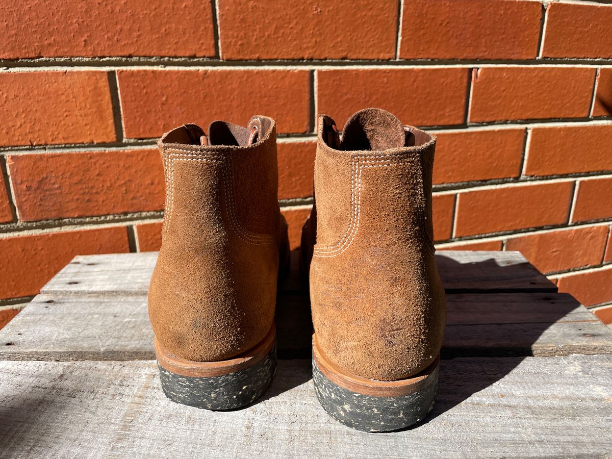 Photo by patinathunderdome on February 2, 2024 of the Viberg Boondocker in Horween Natural Chromexcel Roughout.