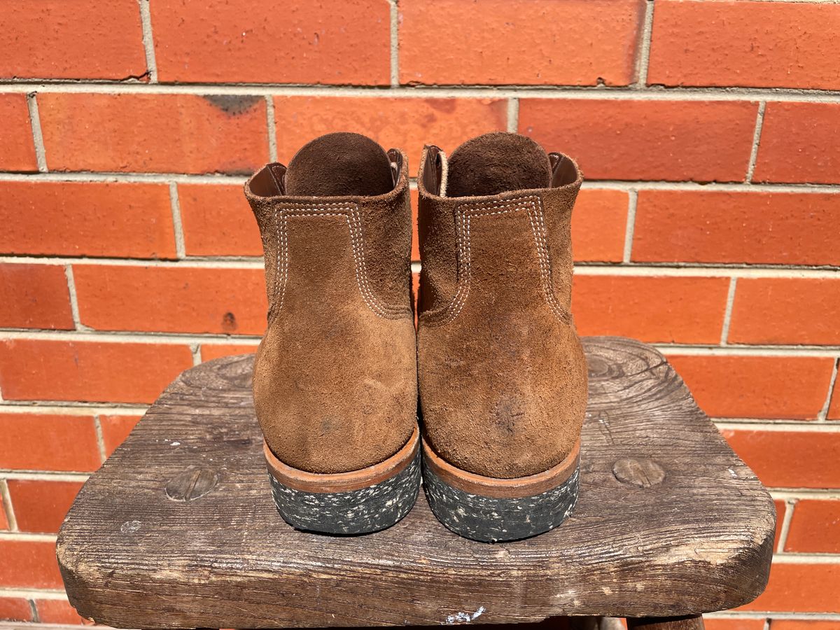 Photo by patinathunderdome on April 1, 2024 of the Viberg Boondocker in Horween Natural Chromexcel Roughout.