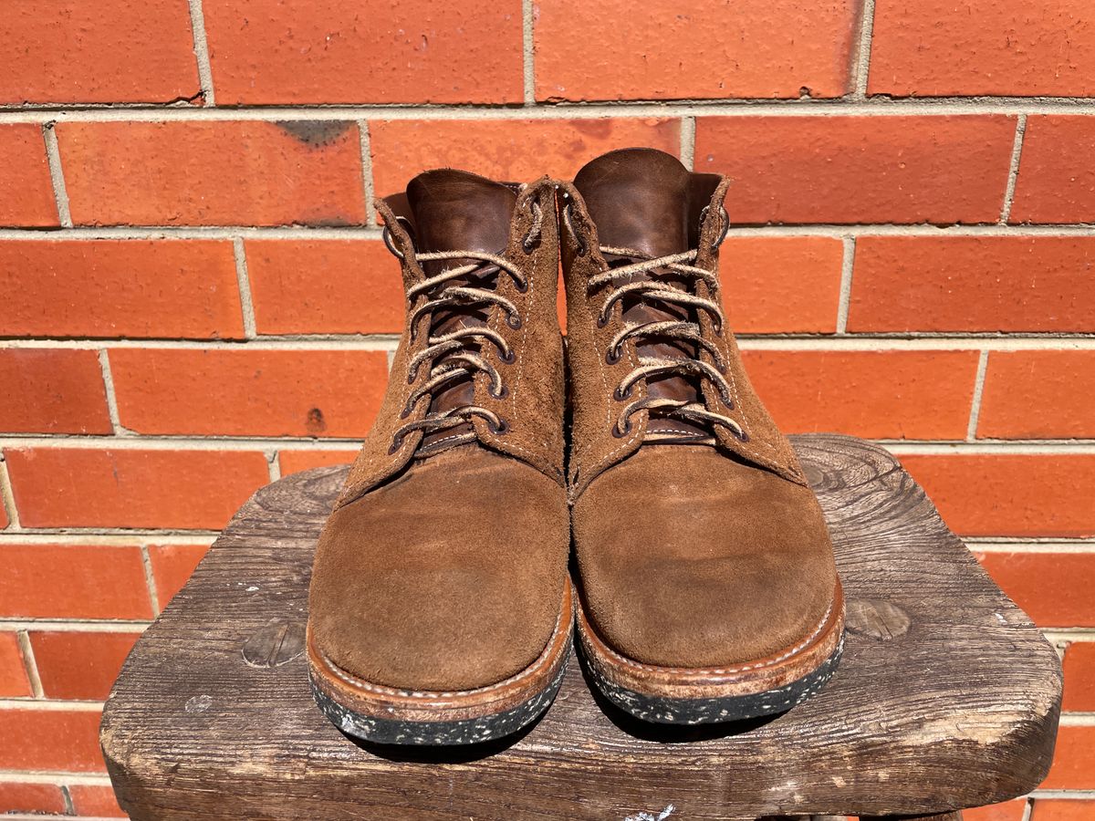 Photo by patinathunderdome on April 1, 2024 of the Viberg Boondocker in Horween Natural Chromexcel Roughout.