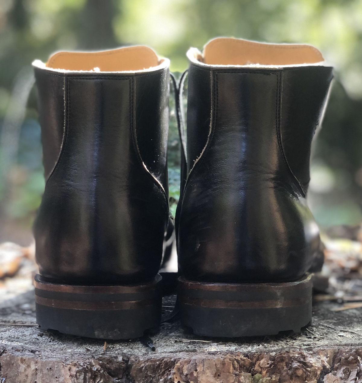 Photo by patinathunderdome on November 3, 2021 of the Viberg Service Boot in Shinki Black Latigo Teacore Horsehide.