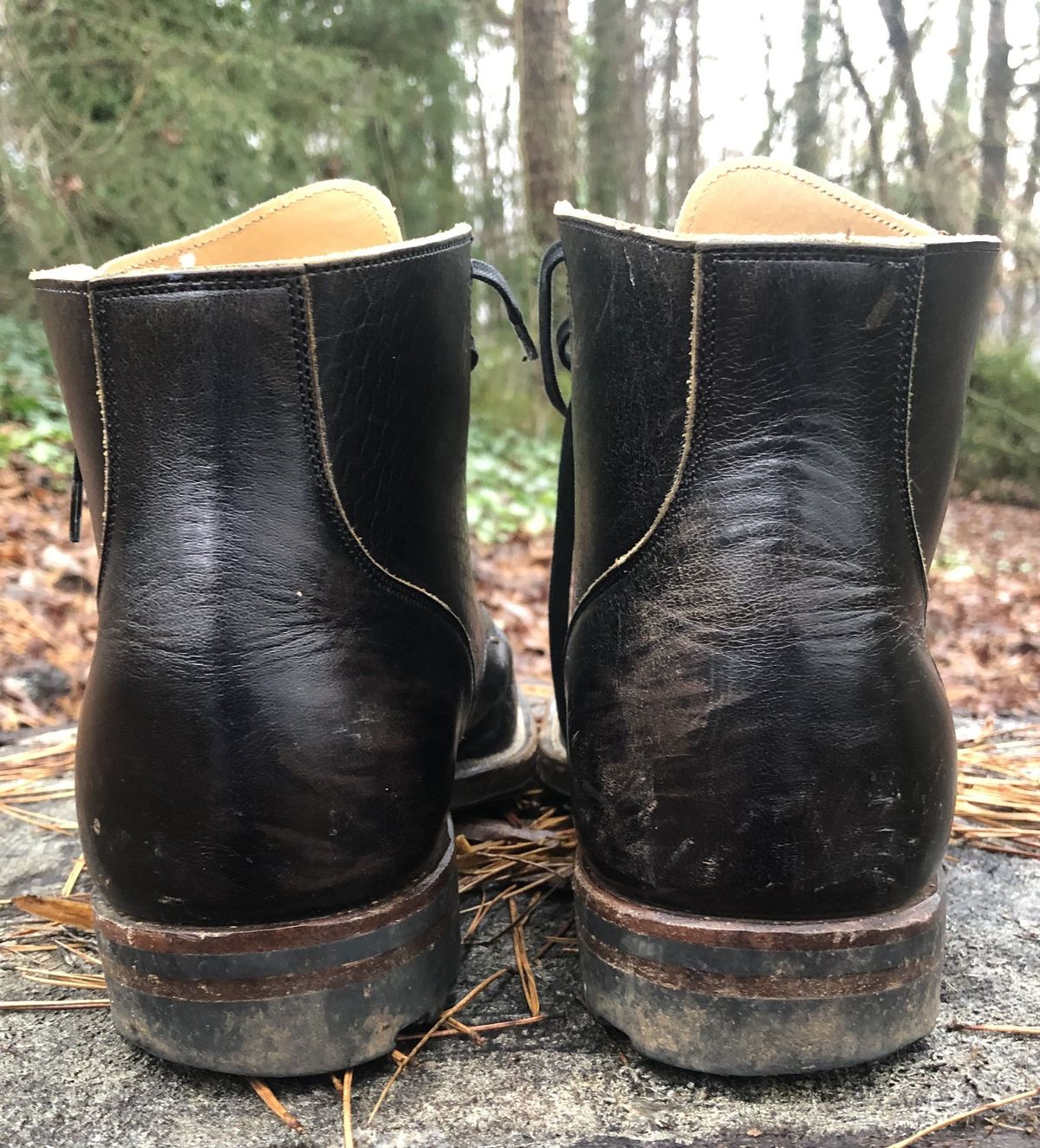 Photo by patinathunderdome on January 4, 2022 of the Viberg Service Boot in Shinki Black Latigo Teacore Horsehide.