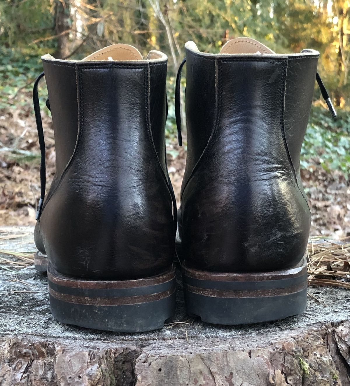 Photo by patinathunderdome on February 4, 2022 of the Viberg Service Boot in Shinki Black Latigo Teacore Horsehide.