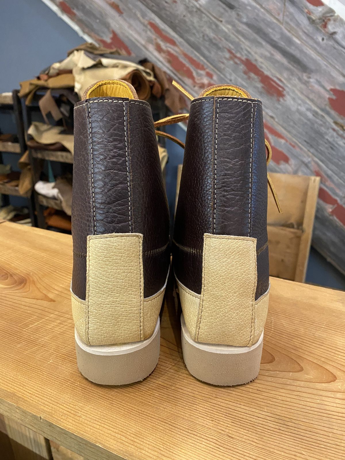 Photo by patinathunderdome on October 1, 2021 of the Fish Creek Moccasin Hardsole Boot in Tandy Mahogany Anilux Cowhide.