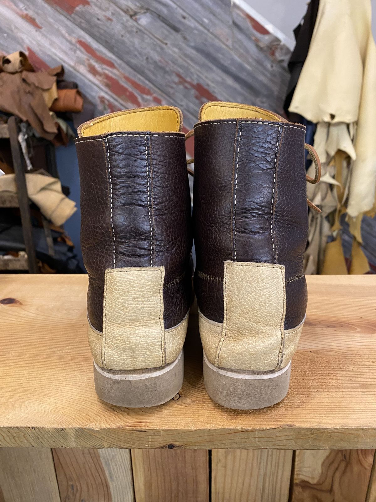 Photo by patinathunderdome on November 2, 2021 of the Fish Creek Moccasin Hardsole Boot in Tandy Mahogany Anilux Cowhide.