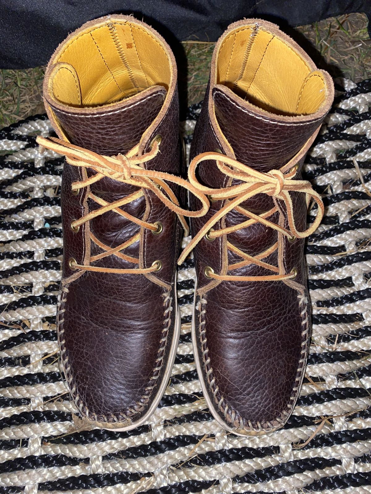 Photo by patinathunderdome on December 3, 2021 of the Fish Creek Moccasin Hardsole Boot in Tandy Mahogany Anilux Cowhide.