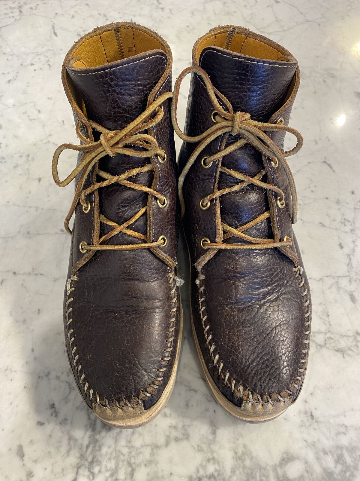 Photo by patinathunderdome on March 4, 2022 of the Fish Creek Moccasin Hardsole Boot in Tandy Mahogany Anilux Cowhide.