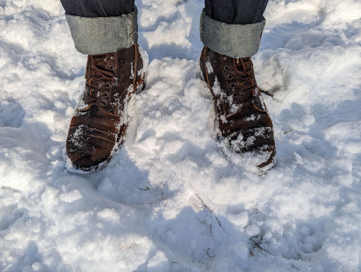 Photo by patinathunderdome on February 5, 2022 of the White's MP-M1TC in Horween Dark Brown Waxed Flesh.