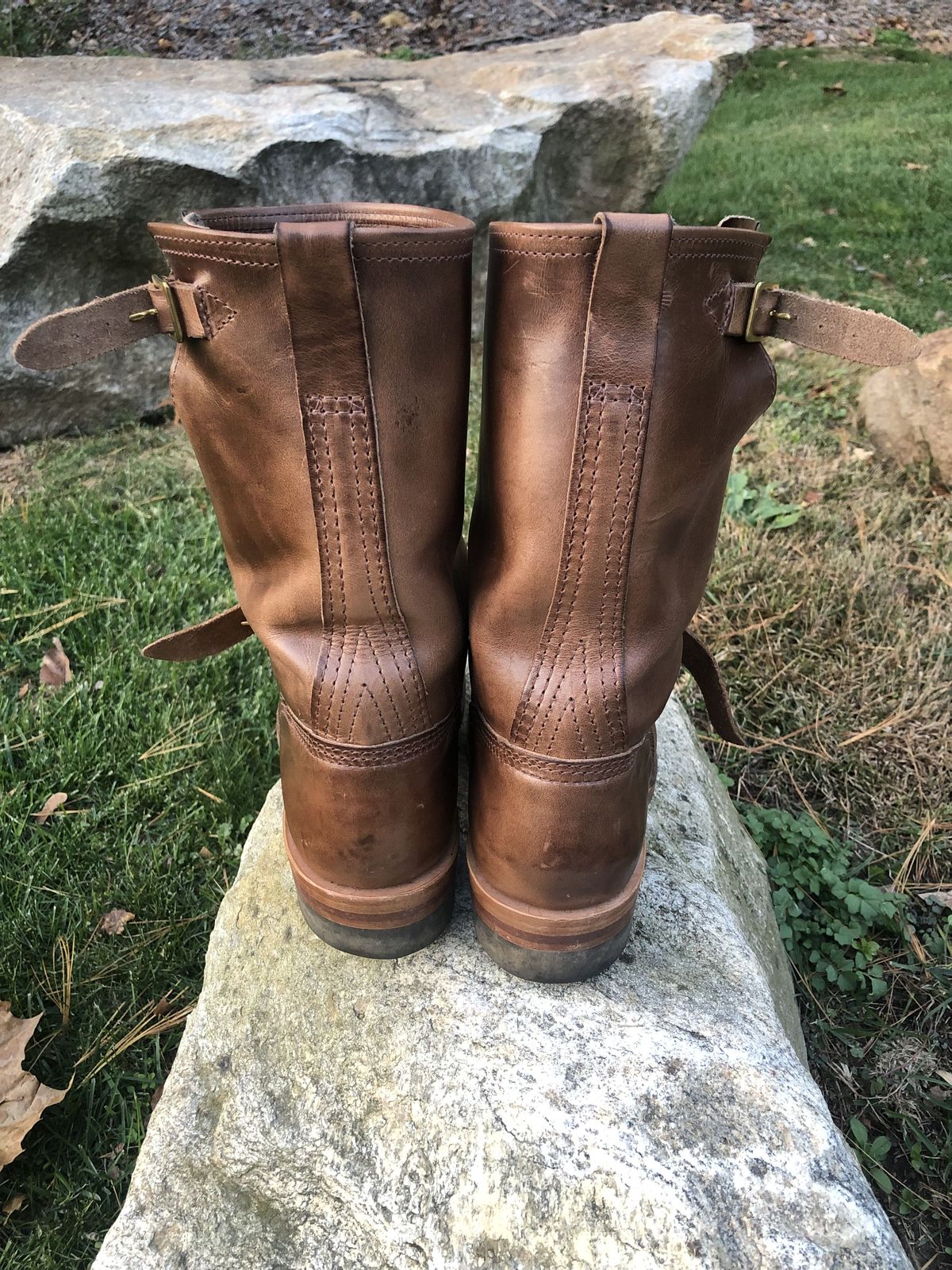 Photo by patinathunderdome on November 5, 2021 of the Wesco Mister Lou in Horween Natural Chromexcel.