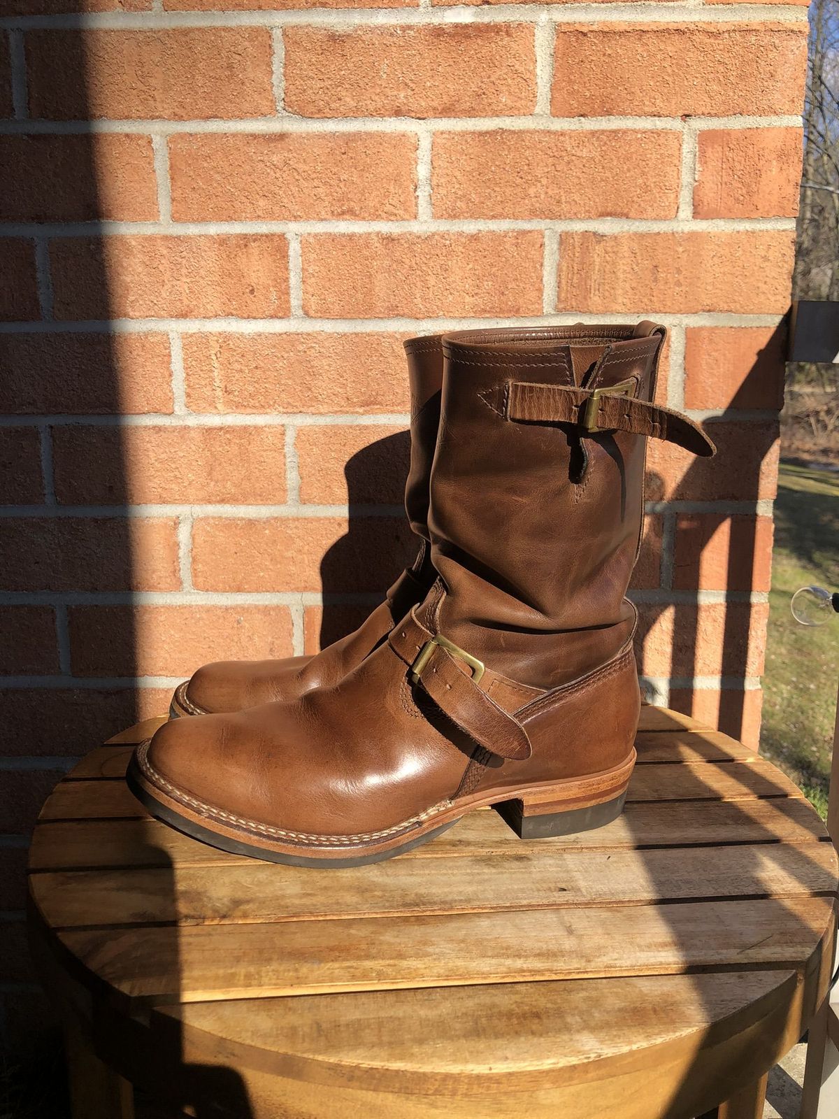 Photo by patinathunderdome on February 5, 2022 of the Wesco Mister Lou in Horween Natural Chromexcel.