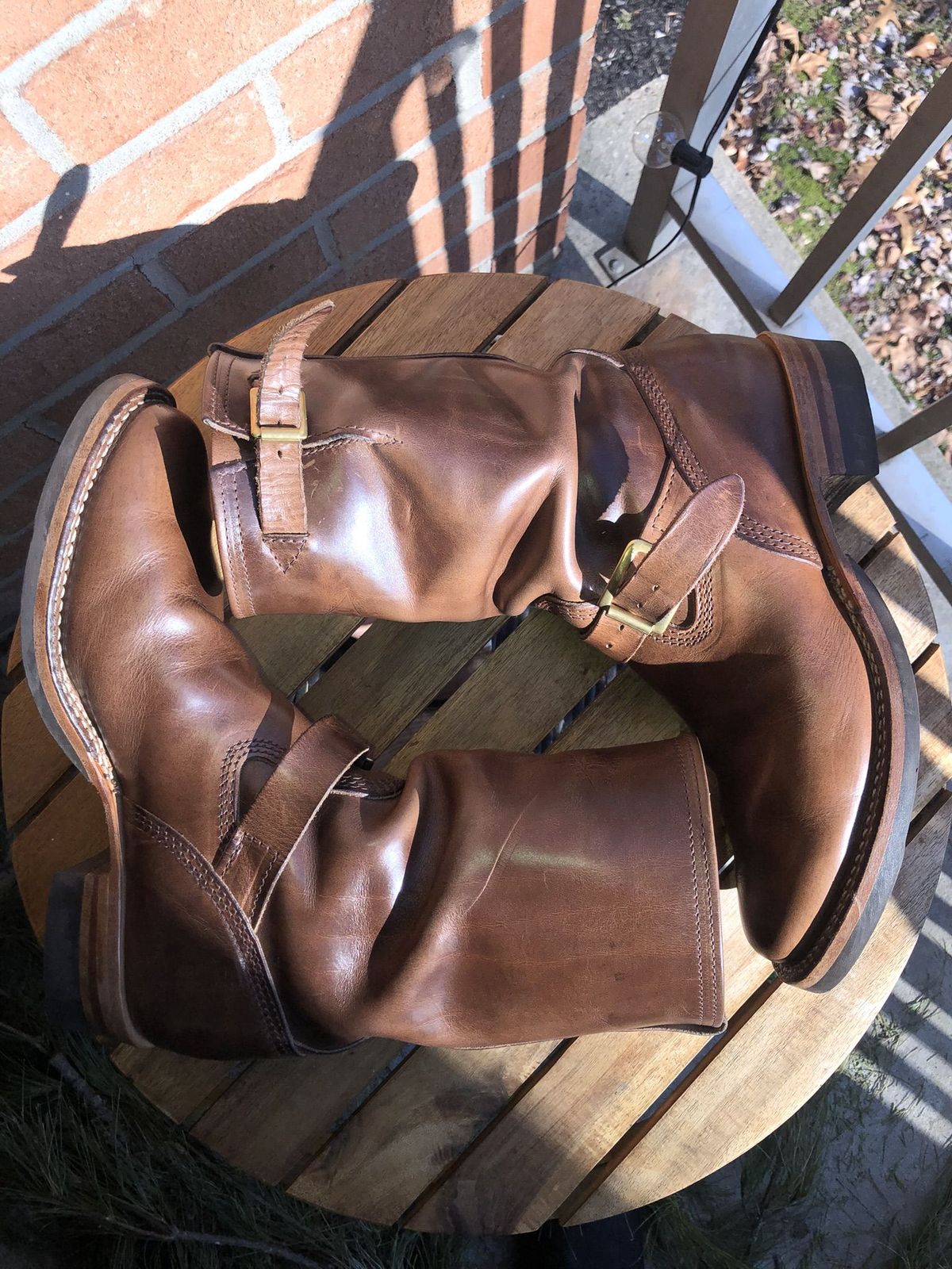 Photo by patinathunderdome on February 5, 2022 of the Wesco Mister Lou in Horween Natural Chromexcel.