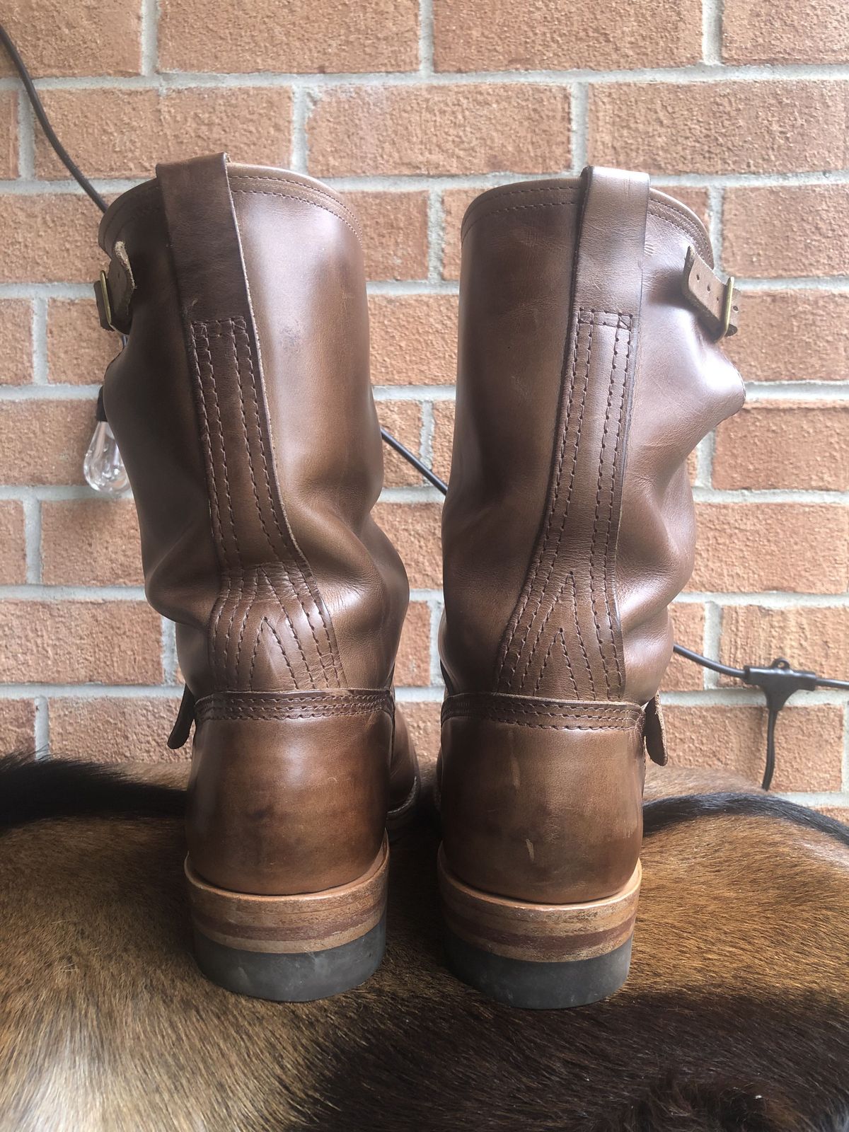 Photo by patinathunderdome on April 5, 2022 of the Wesco Mister Lou in Horween Natural Chromexcel.