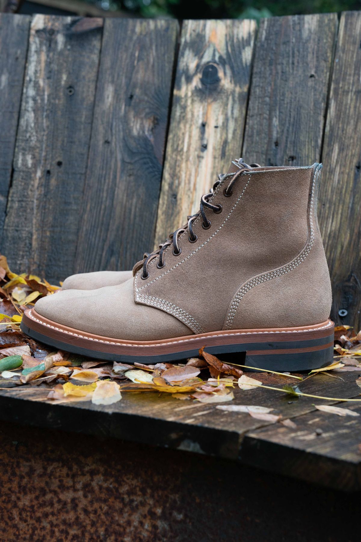 Photo by patinathunderdome on November 5, 2021 of the John Lofgren M-43 Service Shoes in Horween Natural Chromexcel Roughout.