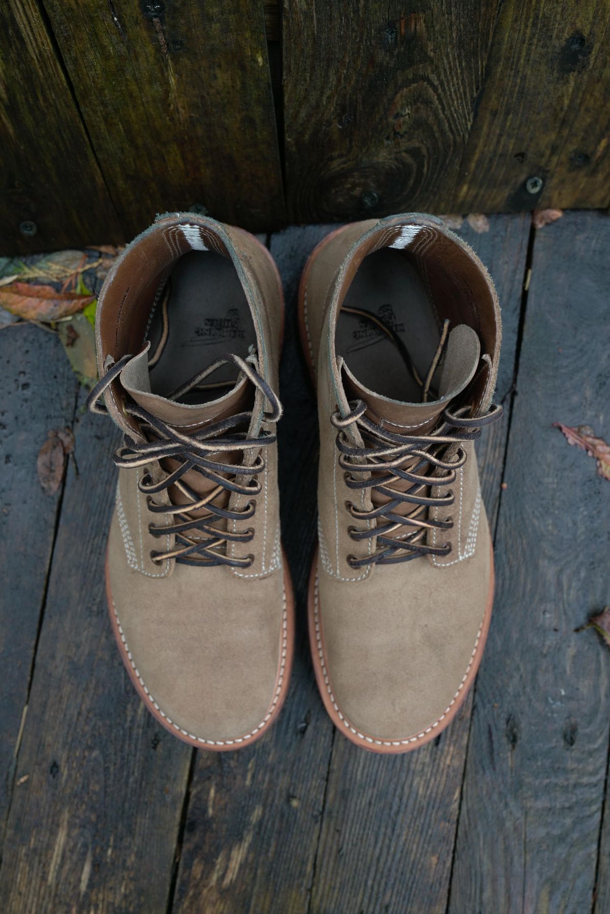 Photo by patinathunderdome on December 2, 2021 of the John Lofgren M-43 Service Shoes in Horween Natural Chromexcel Roughout.