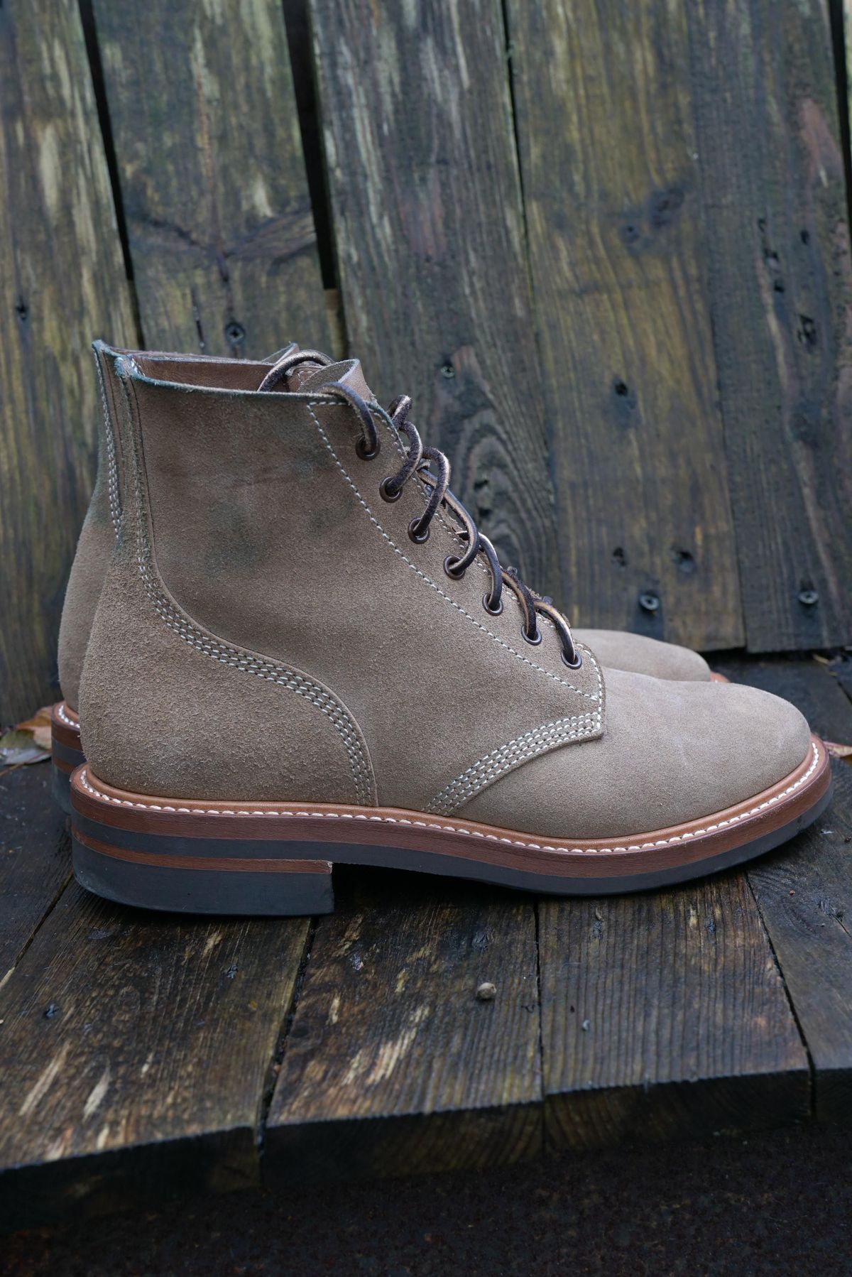 Photo by patinathunderdome on December 2, 2021 of the John Lofgren M-43 Service Shoes in Horween Natural Chromexcel Roughout.
