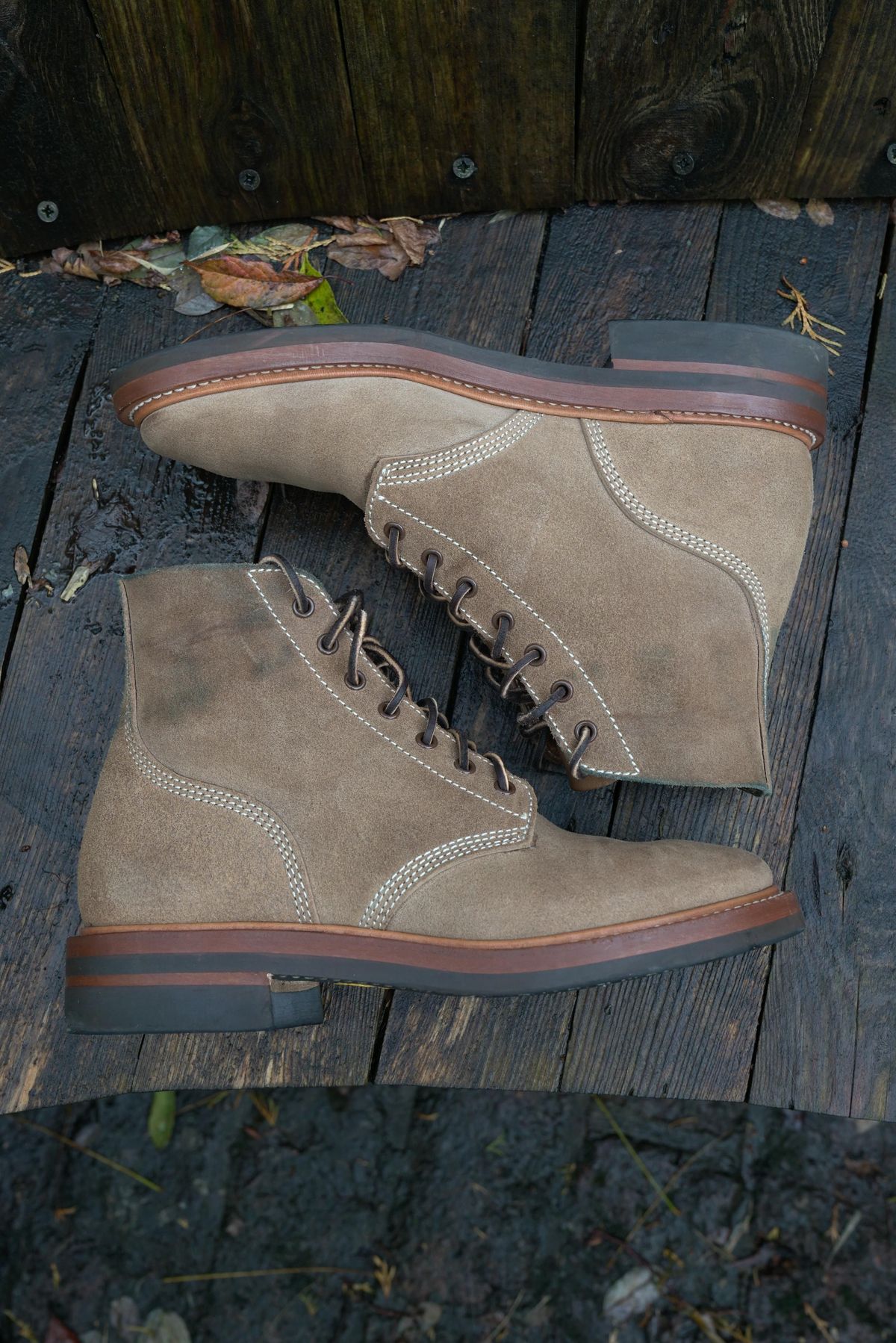 Photo by patinathunderdome on December 2, 2021 of the John Lofgren M-43 Service Shoes in Horween Natural Chromexcel Roughout.