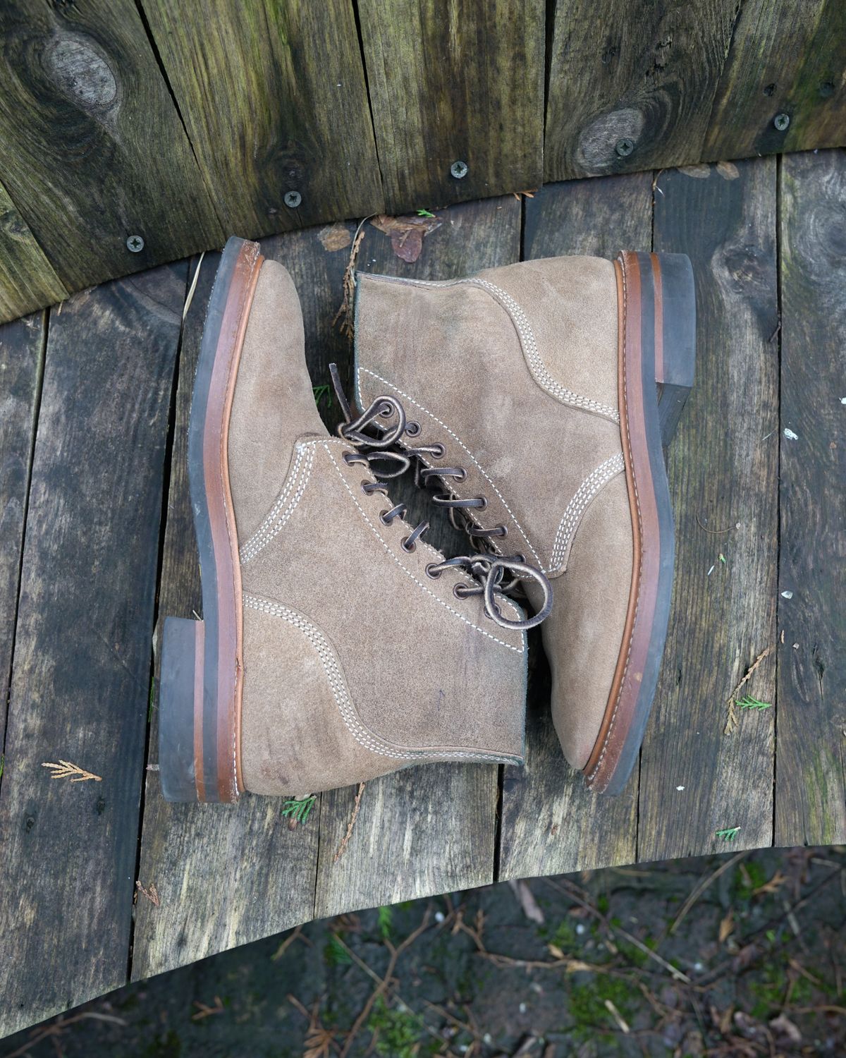 Photo by patinathunderdome on March 3, 2022 of the John Lofgren M-43 Service Shoes in Horween Natural Chromexcel Roughout.