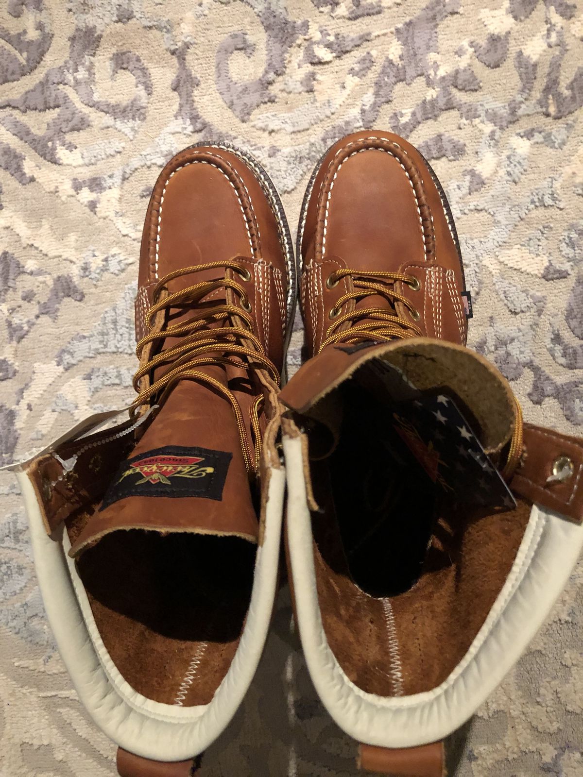 Photo by patinathunderdome on October 1, 2021 of the Thorogood 8" Moc Toe in Tobacco Gladiator Oil-Tanned.