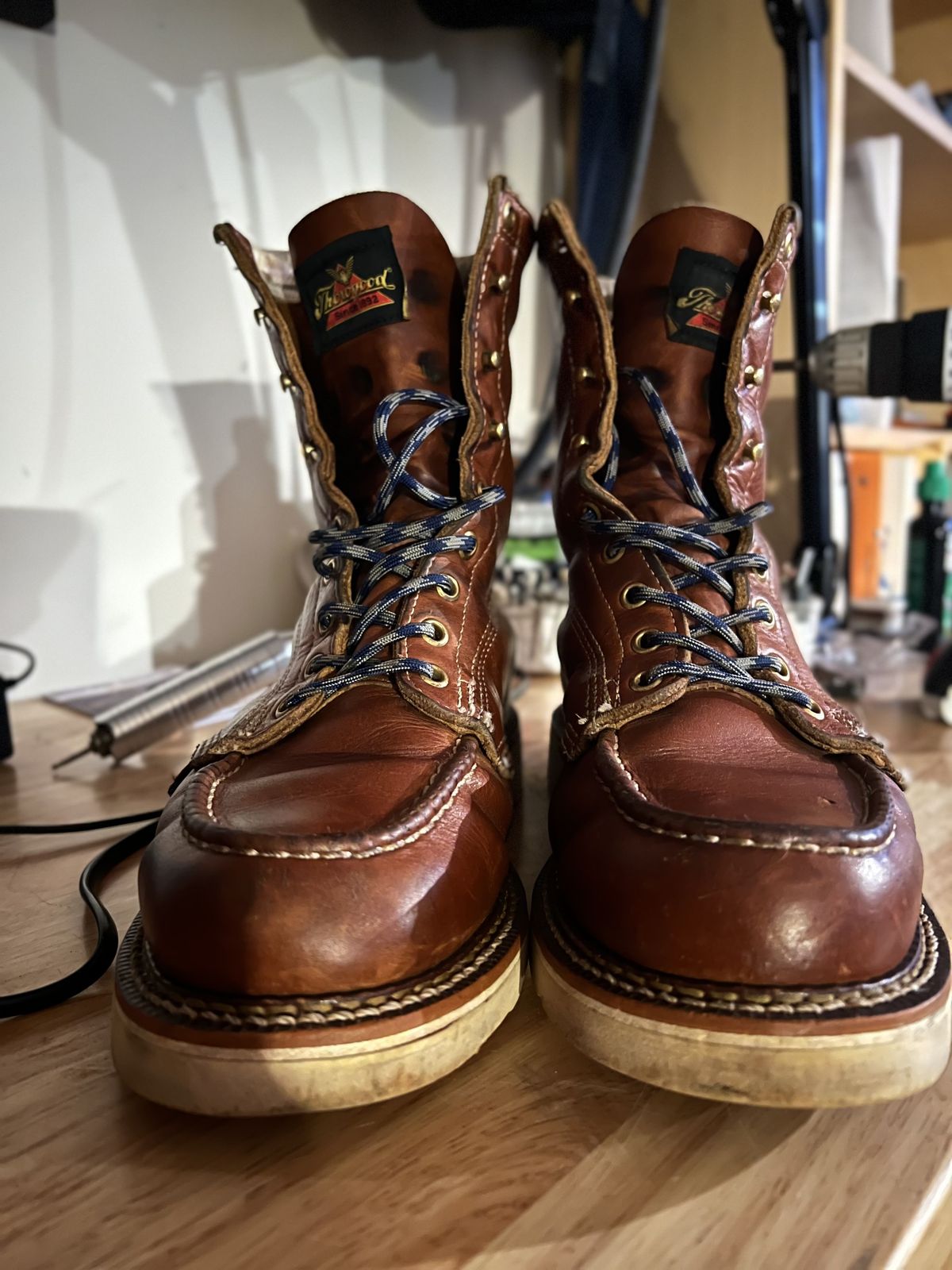 Photo by patinathunderdome on March 5, 2022 of the Thorogood 8" Moc Toe in Tobacco Gladiator Oil-Tanned.