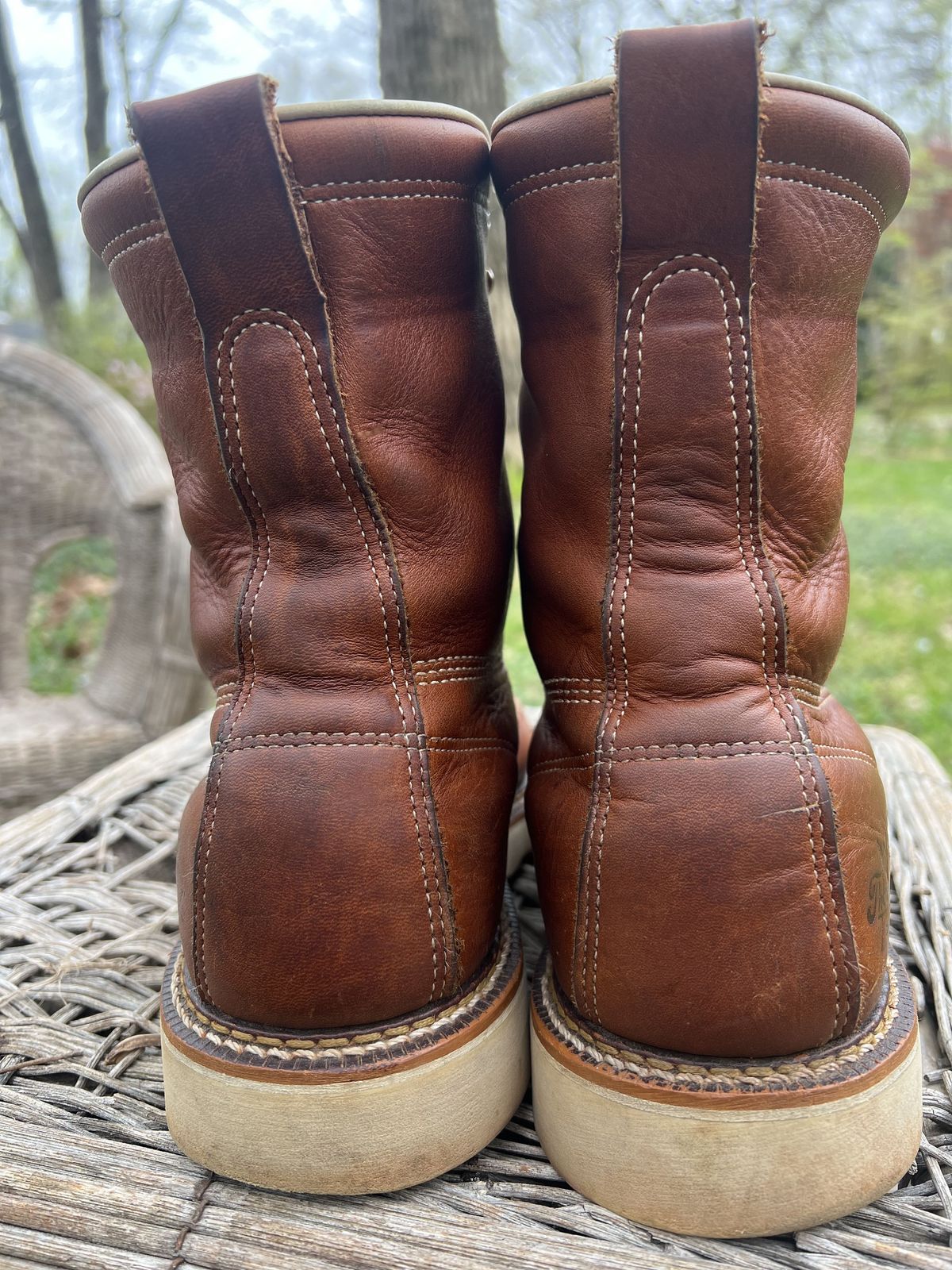 Photo by patinathunderdome on April 2, 2022 of the Thorogood 8" Moc Toe in Tobacco Gladiator Oil-Tanned.