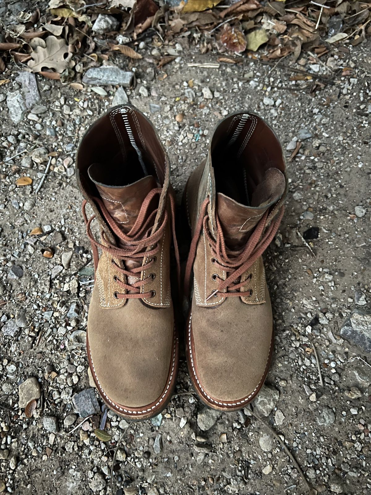 Photo by patinathunderdome on December 6, 2021 of the John Lofgren M-43 Service Shoes in Horween Natural Chromexcel Roughout.