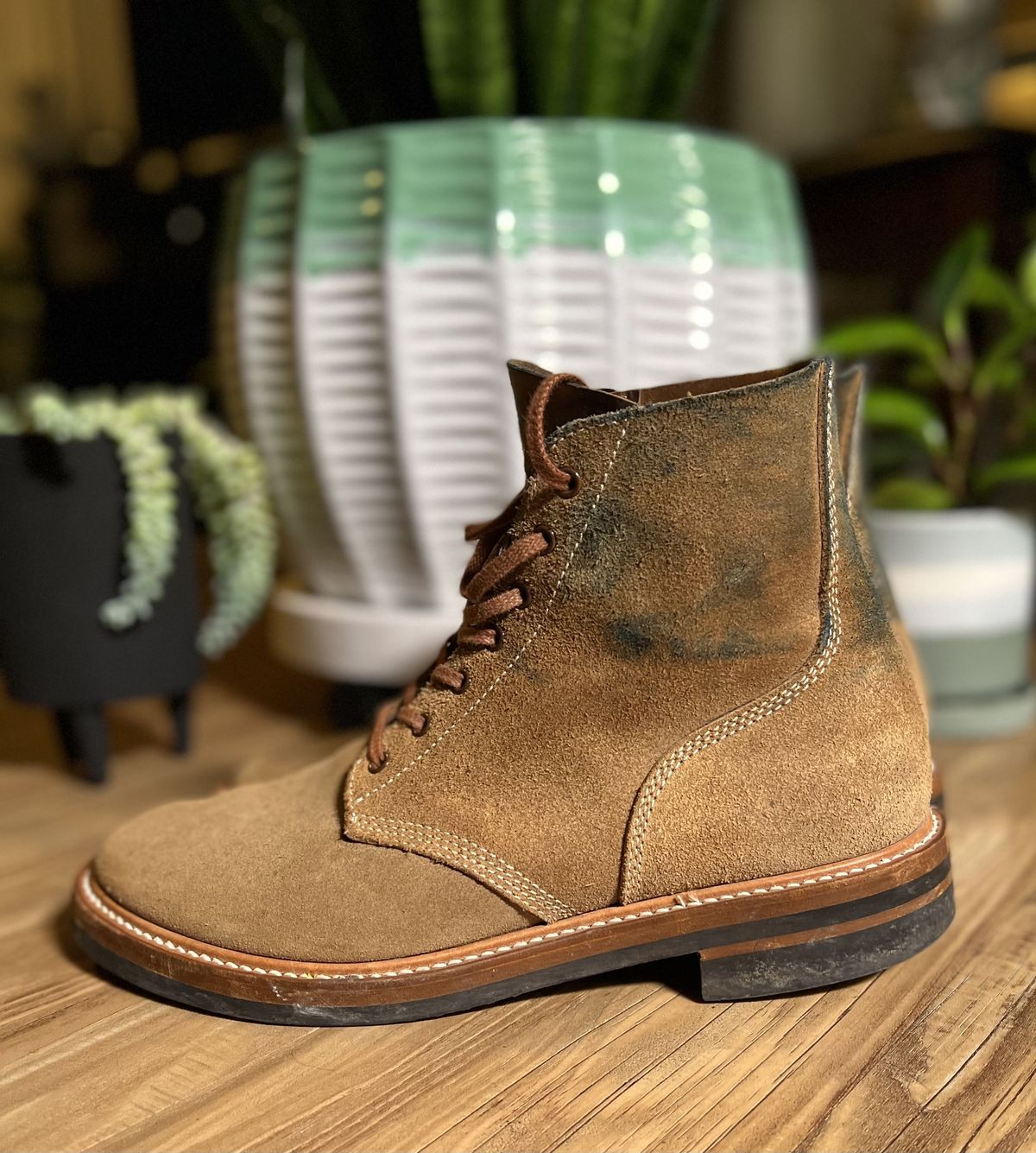 Photo by patinathunderdome on January 6, 2022 of the John Lofgren M-43 Service Shoes in Horween Natural Chromexcel Roughout.