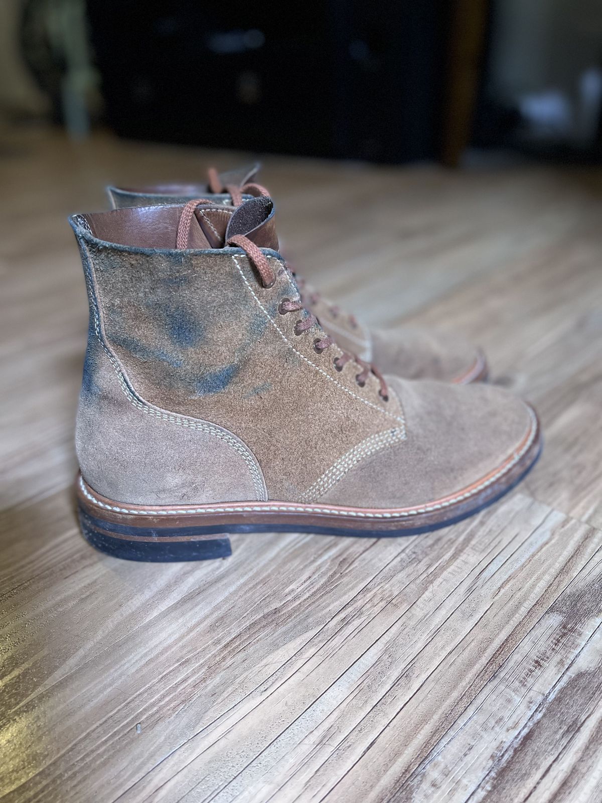 Photo by patinathunderdome on March 6, 2022 of the John Lofgren M-43 Service Shoes in Horween Natural Chromexcel Roughout.