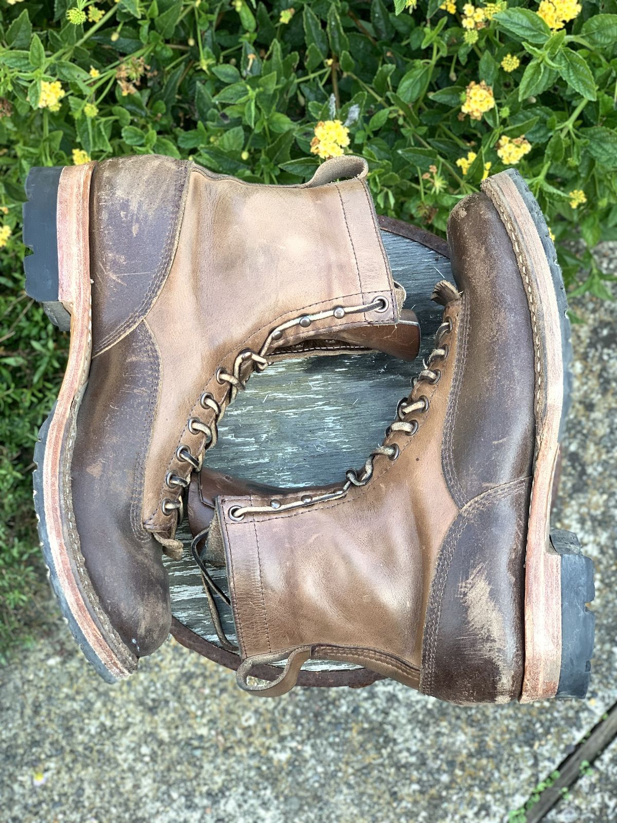 Photo by patinathunderdome on December 2, 2021 of the White's Bounty Hunter in Horween Natural Waxed Flesh.