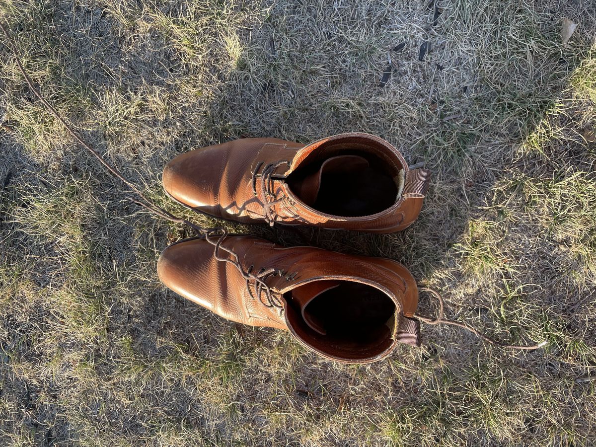 Photo by patinathunderdome on November 5, 2021 of the Meermin Jumper Boot in Tanneries Haas Cognac Utah.