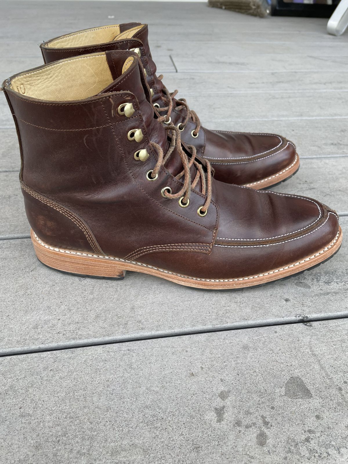 Photo by patinathunderdome on November 2, 2021 of the John Doe Shoes 11 Campbell Boot in Horween Cognac Boundary.