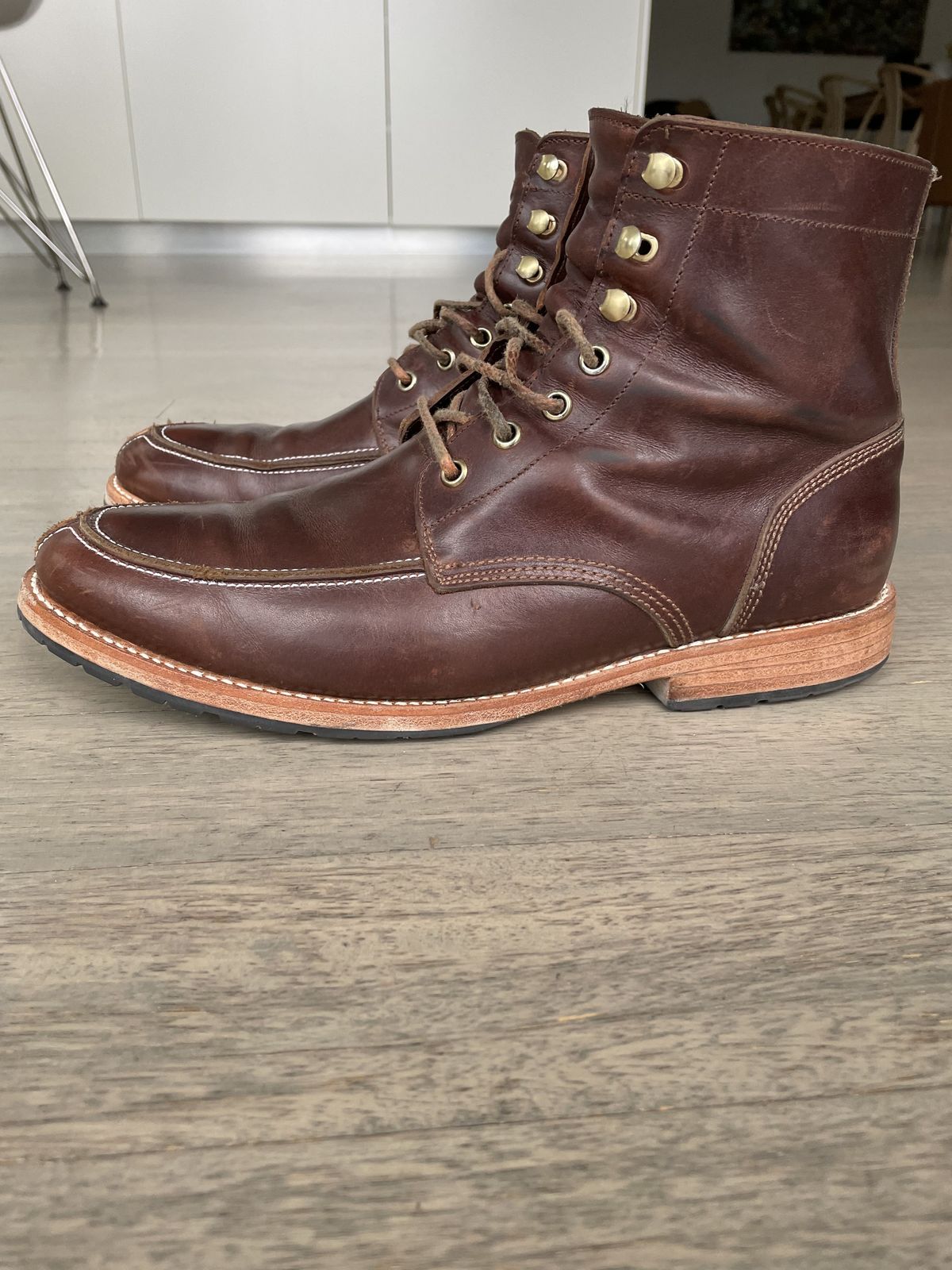 Photo by patinathunderdome on December 3, 2021 of the John Doe Shoes 11 Campbell Boot in Horween Cognac Boundary.