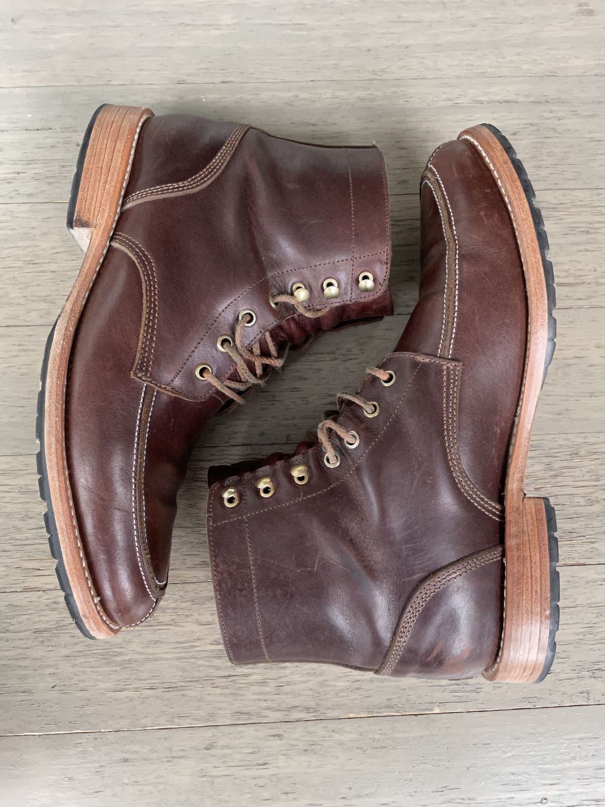 Photo by patinathunderdome on December 3, 2021 of the John Doe Shoes 11 Campbell Boot in Horween Cognac Boundary.
