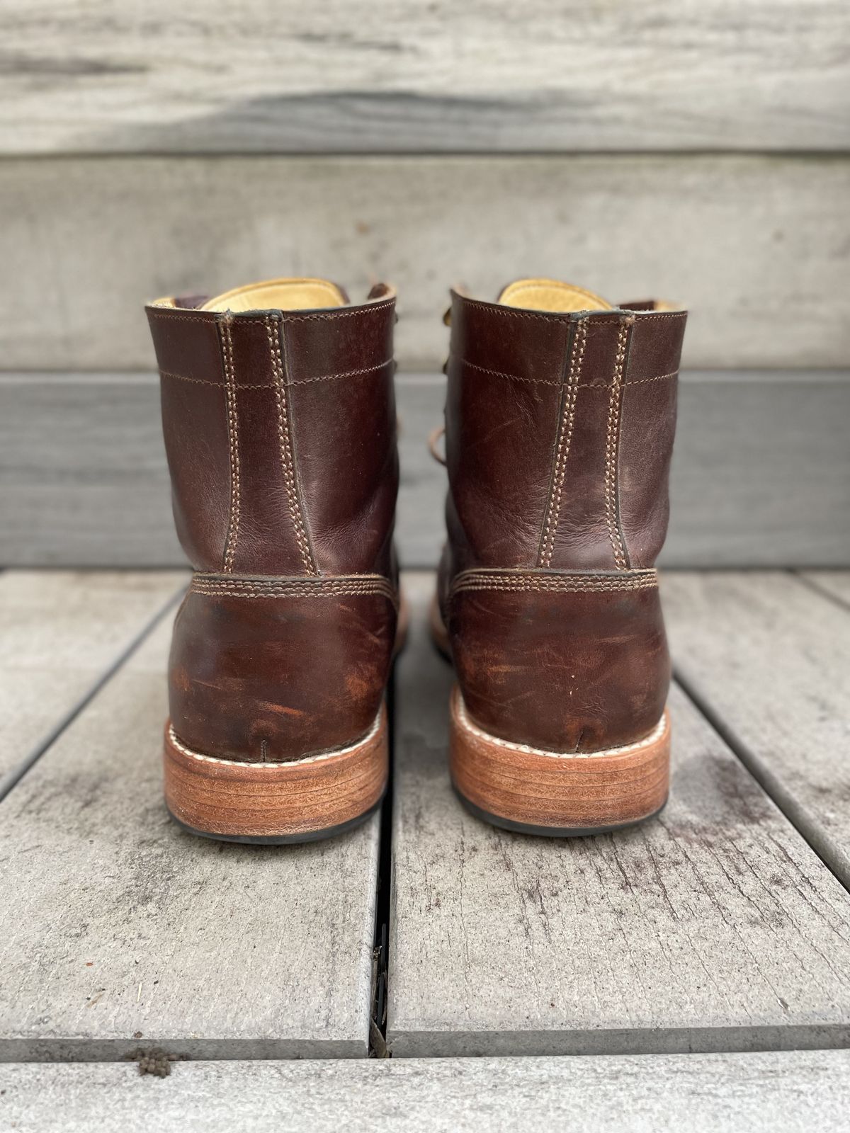 Photo by patinathunderdome on January 3, 2022 of the John Doe Shoes 11 Campbell Boot in Horween Cognac Boundary.