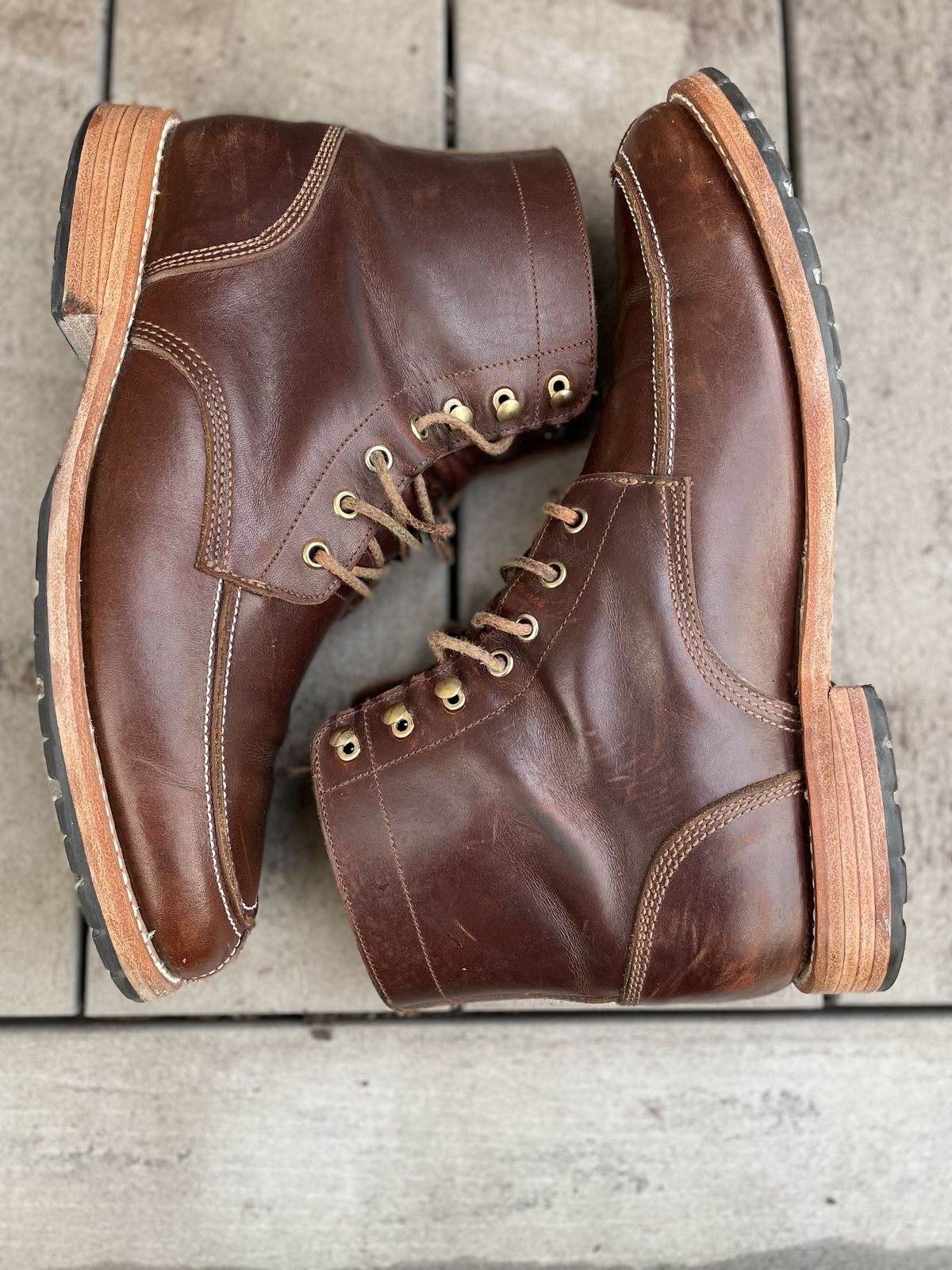 Photo by patinathunderdome on January 3, 2022 of the John Doe Shoes 11 Campbell Boot in Horween Cognac Boundary.