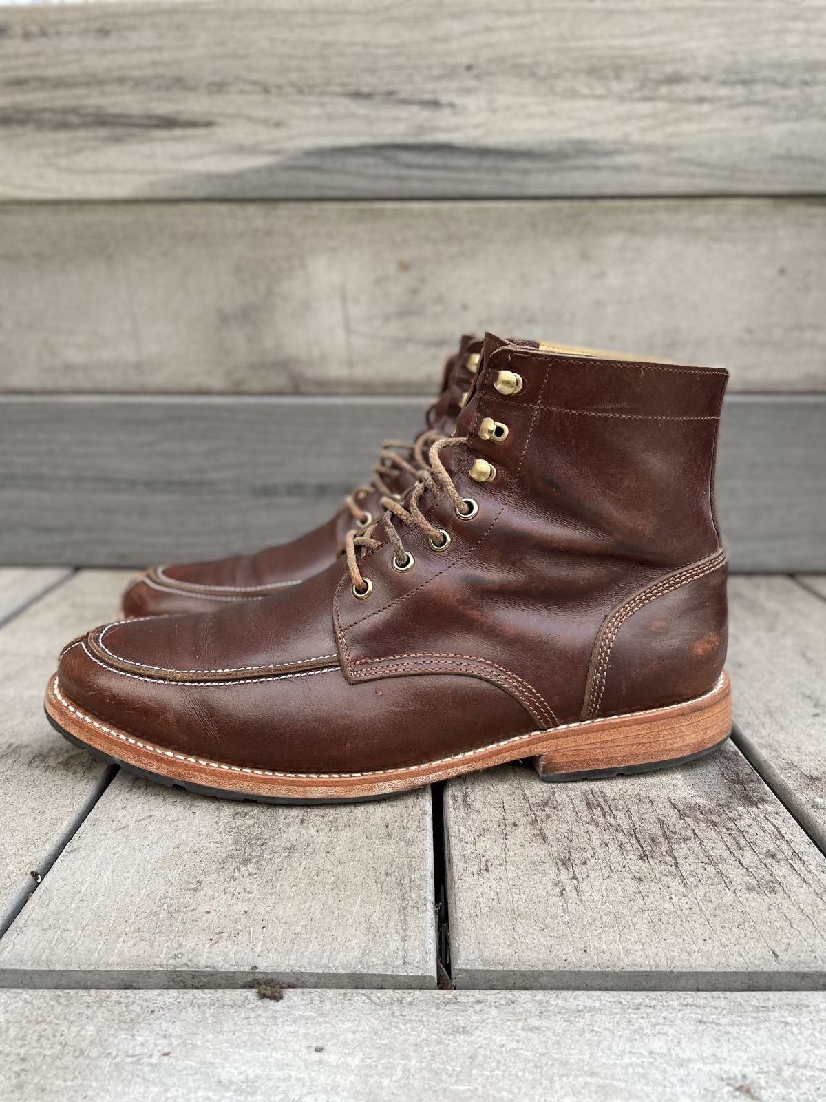 Photo by patinathunderdome on January 3, 2022 of the John Doe Shoes 11 Campbell Boot in Horween Cognac Boundary.