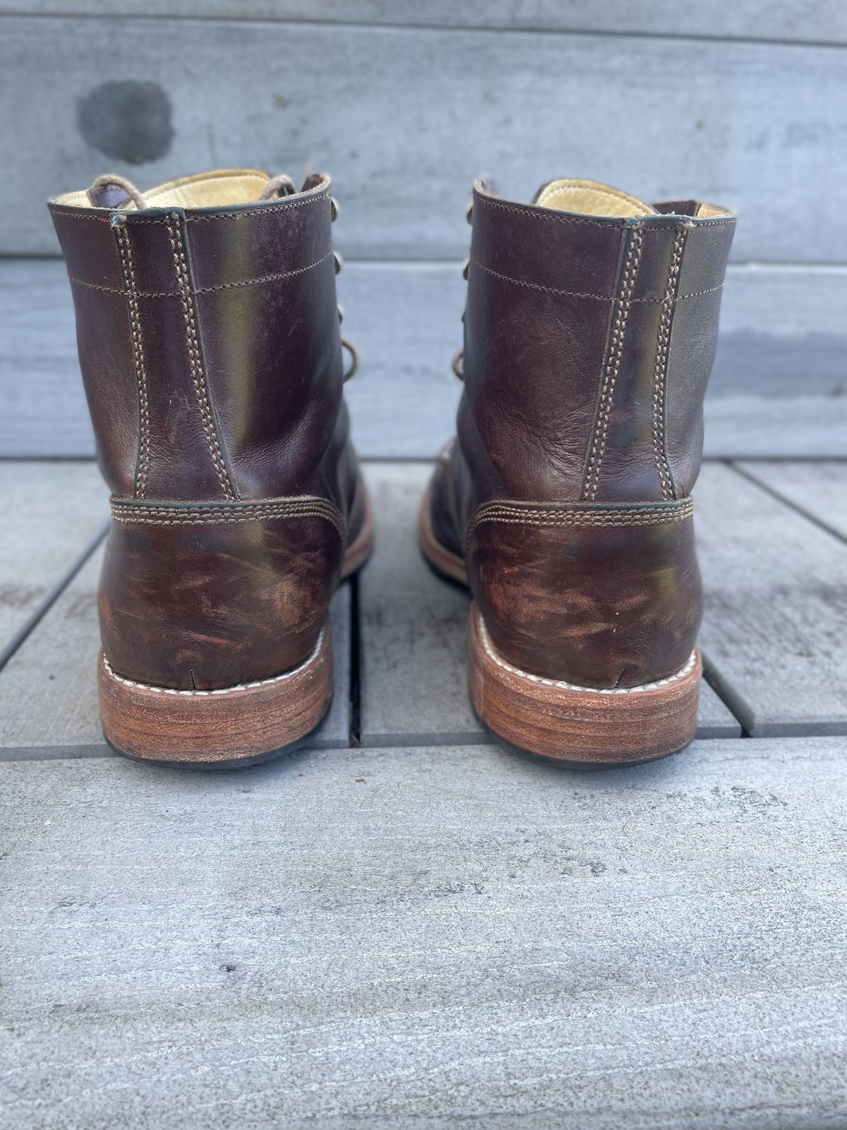Photo by patinathunderdome on February 1, 2022 of the John Doe Shoes 11 Campbell Boot in Horween Cognac Boundary.