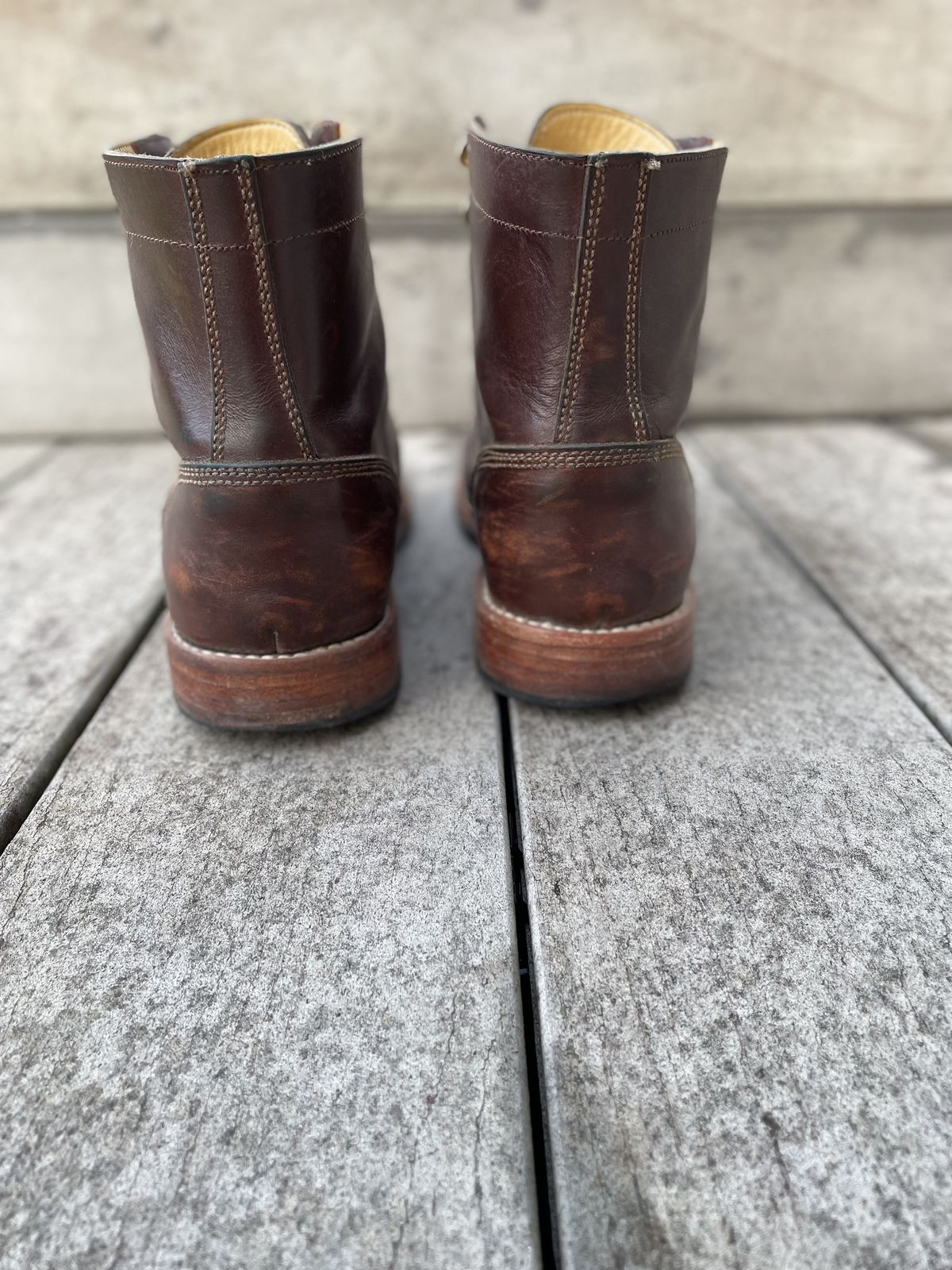 Photo by patinathunderdome on March 3, 2022 of the John Doe Shoes 11 Campbell Boot in Horween Cognac Boundary.