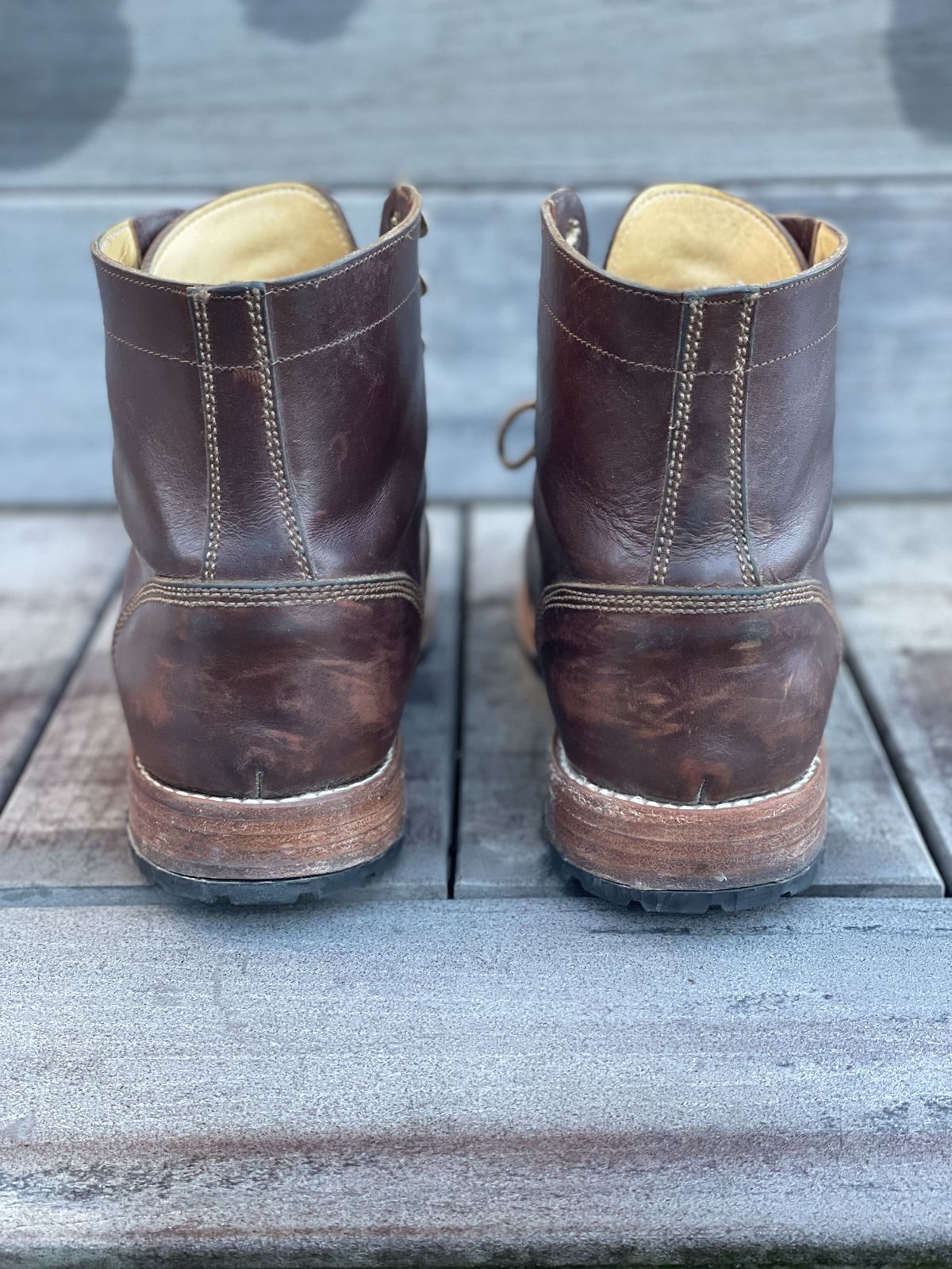 Photo by patinathunderdome on April 2, 2022 of the John Doe Shoes 11 Campbell Boot in Horween Cognac Boundary.