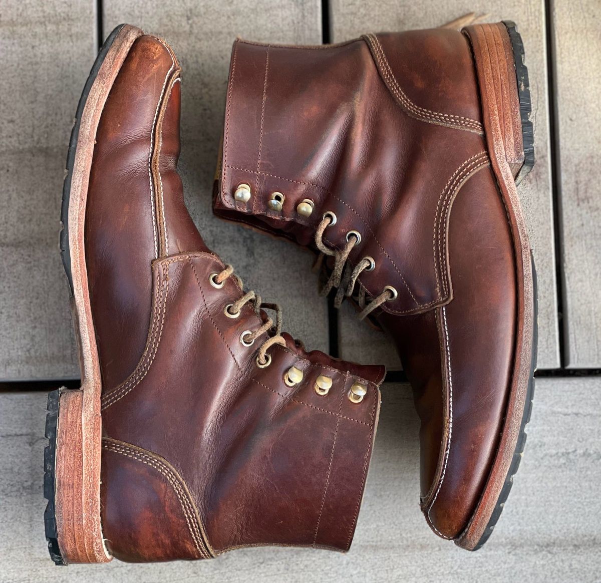 Photo by patinathunderdome on May 1, 2022 of the John Doe Shoes 11 Campbell Boot in Horween Cognac Boundary.