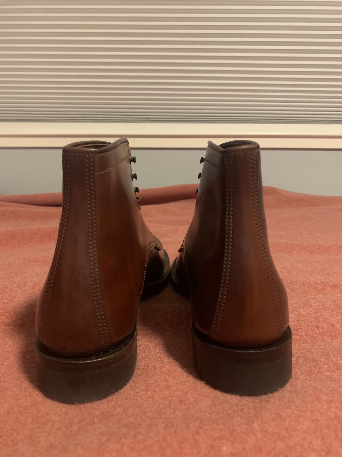 Photo by patinathunderdome on October 1, 2021 of the Makers U Mocca Blucher in Horween Color 4 Shell Cordovan.