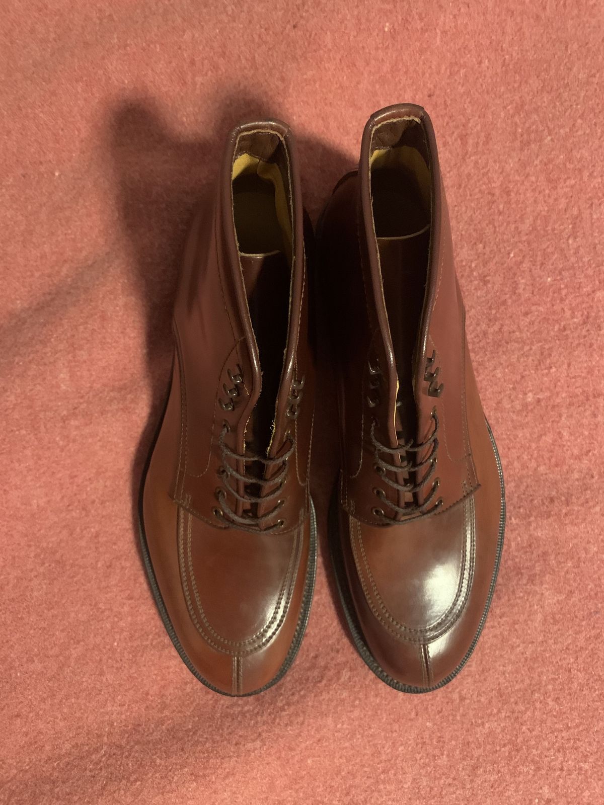 Photo by patinathunderdome on October 1, 2021 of the Makers U Mocca Blucher in Horween Color 4 Shell Cordovan.