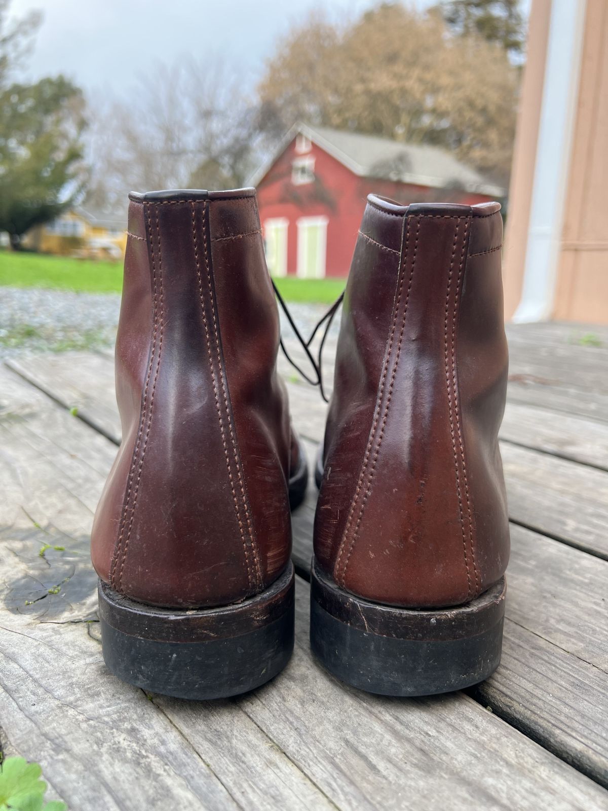 Photo by patinathunderdome on January 6, 2022 of the Makers U Mocca Blucher in Horween Color 4 Shell Cordovan.