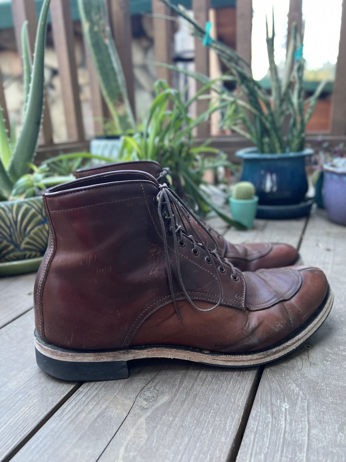 Photo by patinathunderdome on February 6, 2022 of the Makers U Mocca Blucher in Horween Color 4 Shell Cordovan.