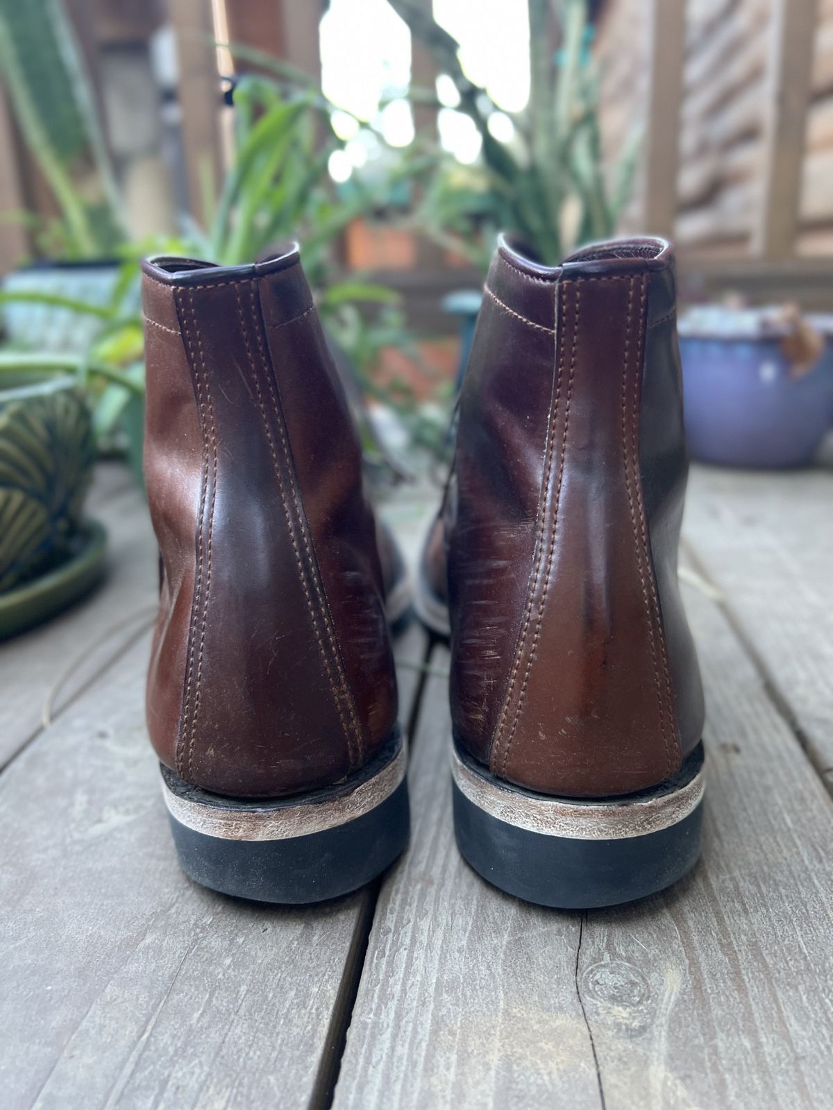 Photo by patinathunderdome on February 6, 2022 of the Makers U Mocca Blucher in Horween Color 4 Shell Cordovan.