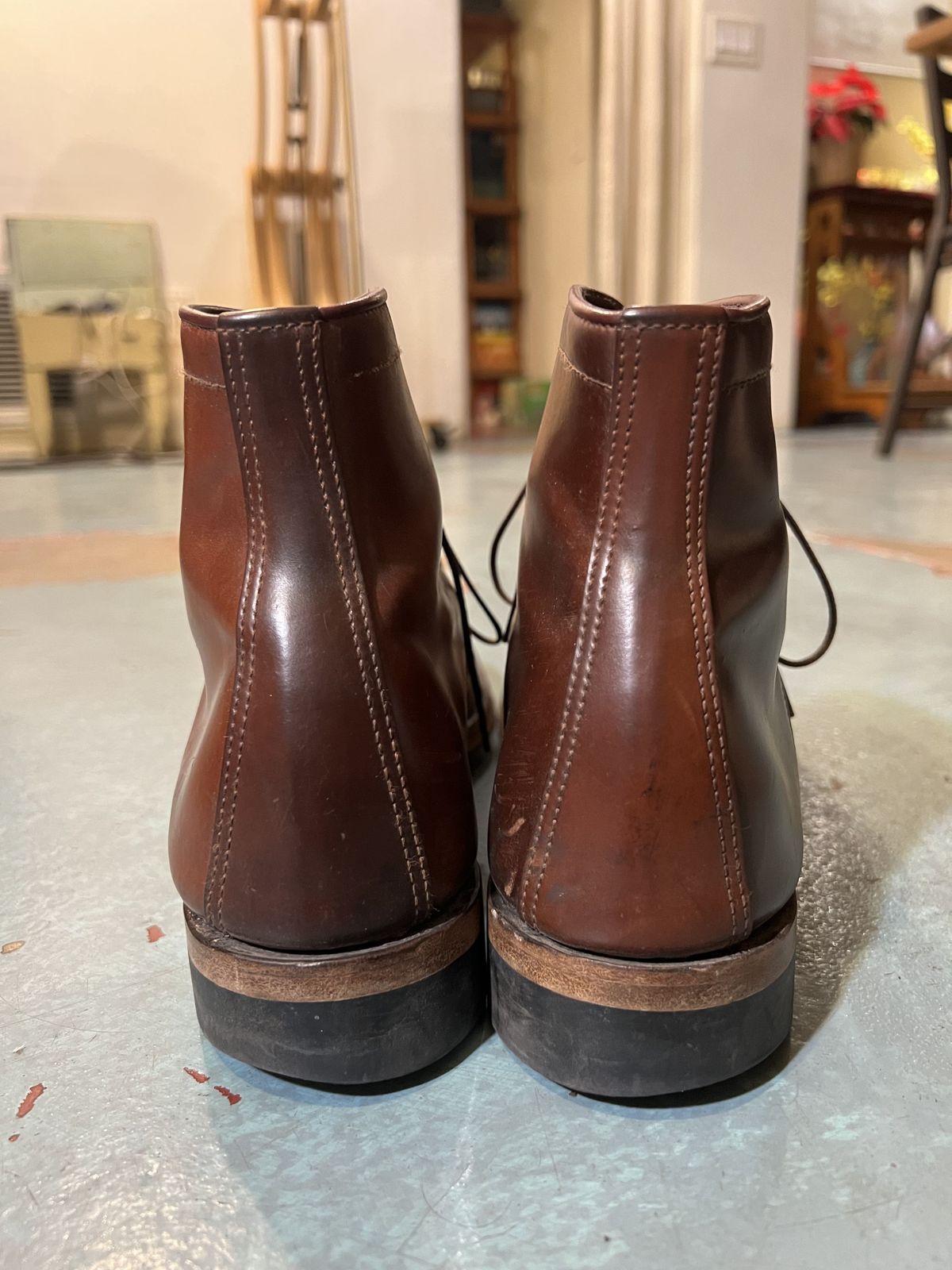 Photo by patinathunderdome on March 6, 2022 of the Makers U Mocca Blucher in Horween Color 4 Shell Cordovan.